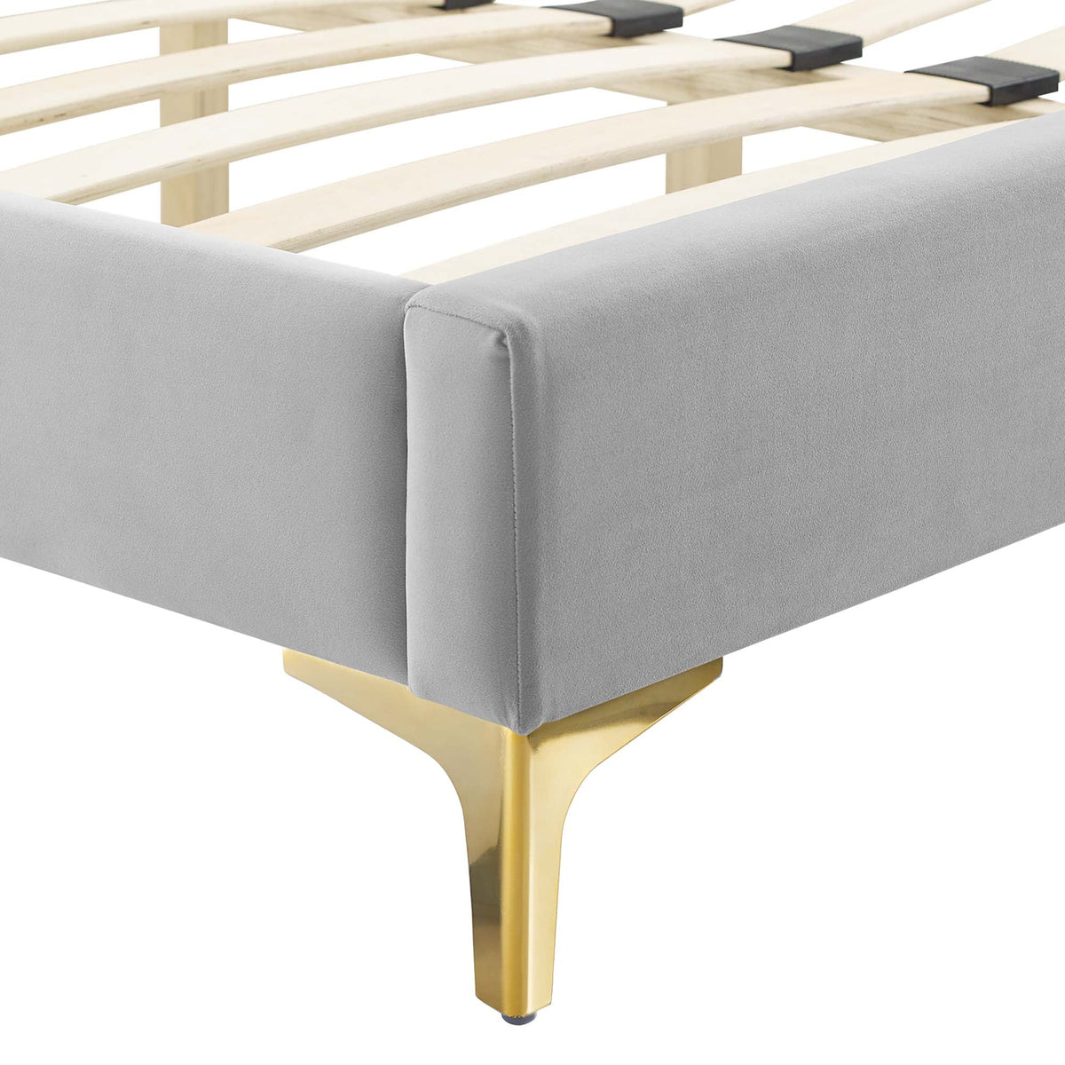 Sienna Performance Velvet Platform Bed With Gold Metal Legs - view 10