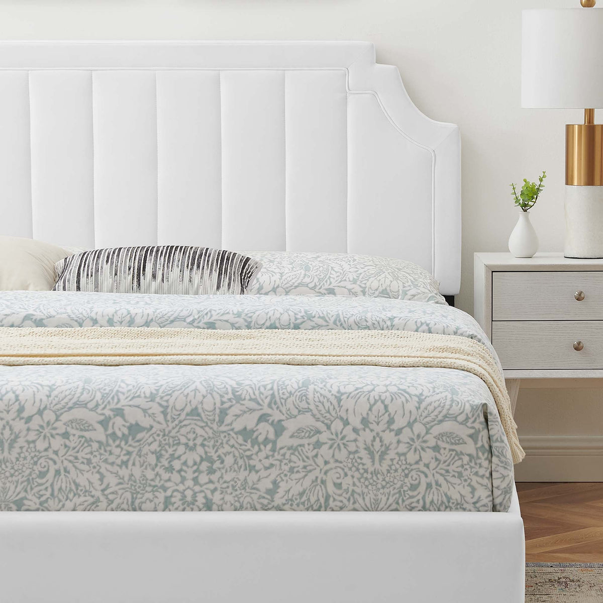 Sienna Performance Velvet Platform Bed With Wood and Gold Legs - view 32