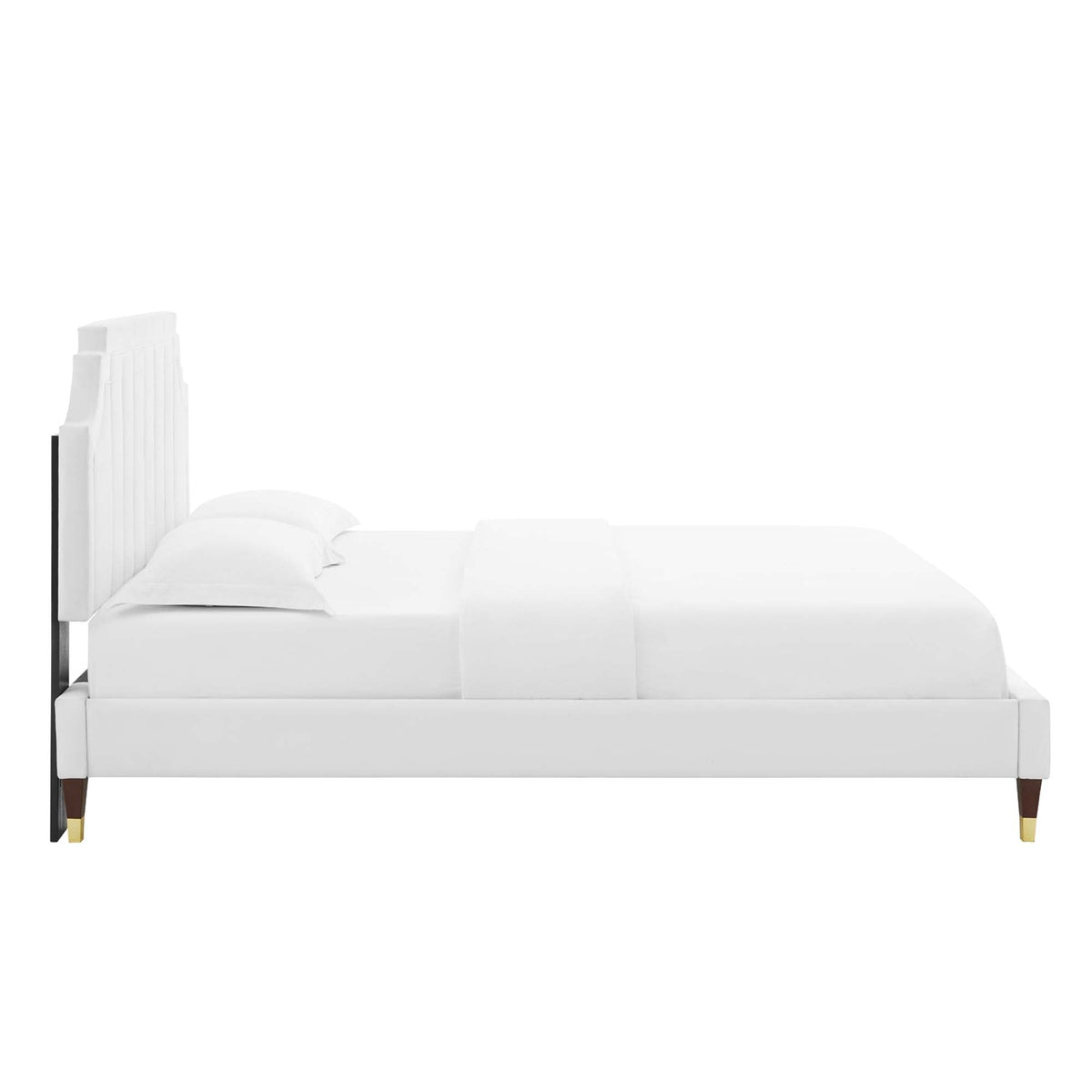 Sienna Performance Velvet Platform Bed With Wood and Gold Legs - view 11