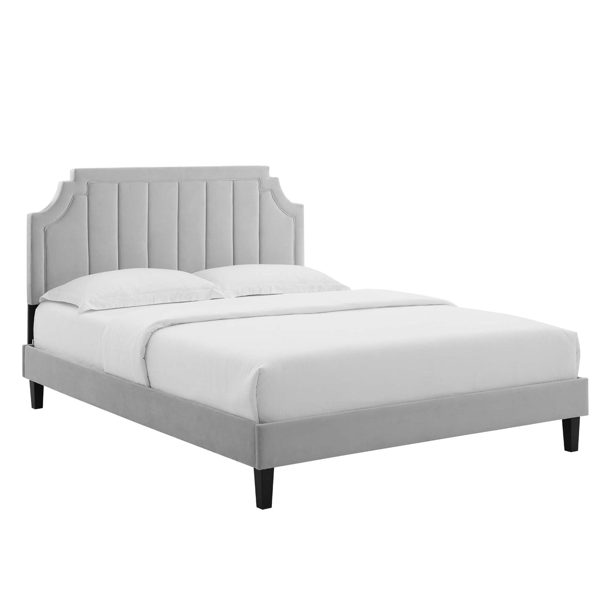 Sienna Performance Velvet Platform Bed With Black Wood Legs - view 7