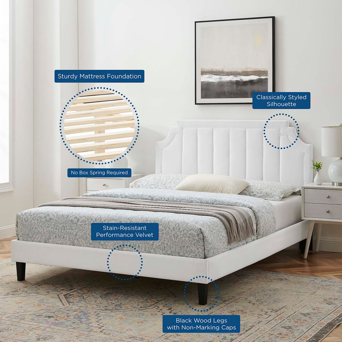 Sienna Performance Velvet Platform Bed With Black Wood Legs - view 54