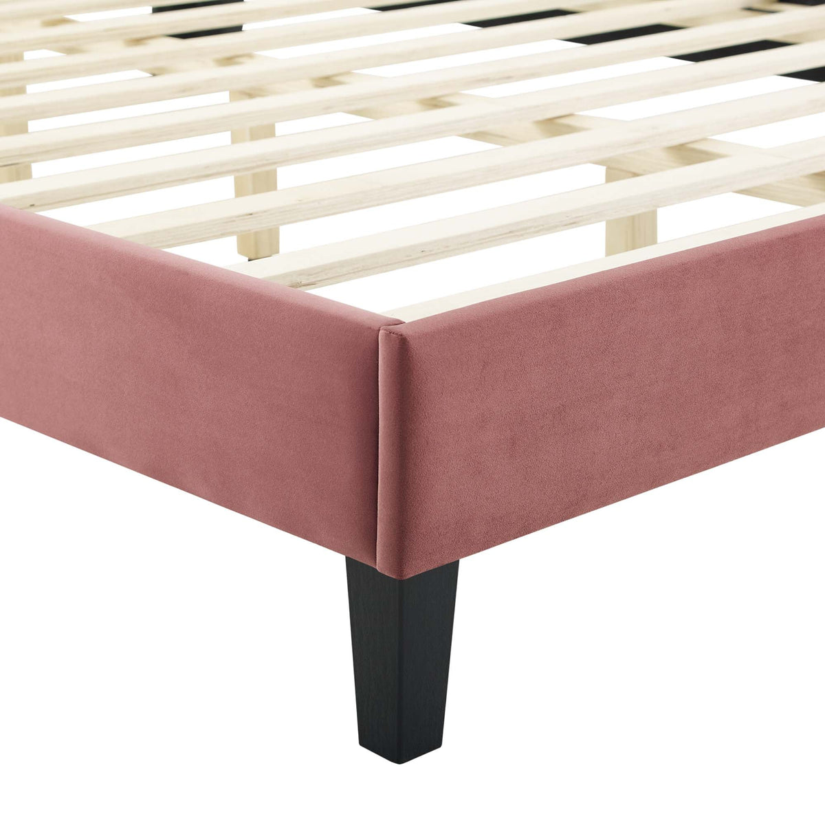 Alexandria Tufted Performance Velvet Platform Bed With Black Wood Legs
