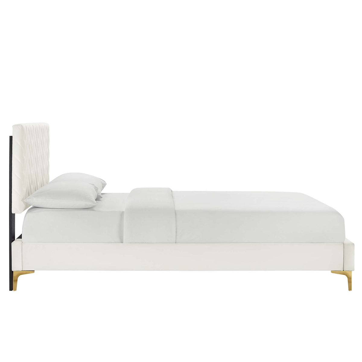 Leah Chevron Tufted Performance Velvet Platform Bed With Gold Metal Legs - view 4