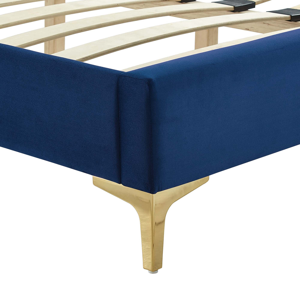 Sofia Channel Tufted Performance Velvet Platform Bed With Gold Metal Legs