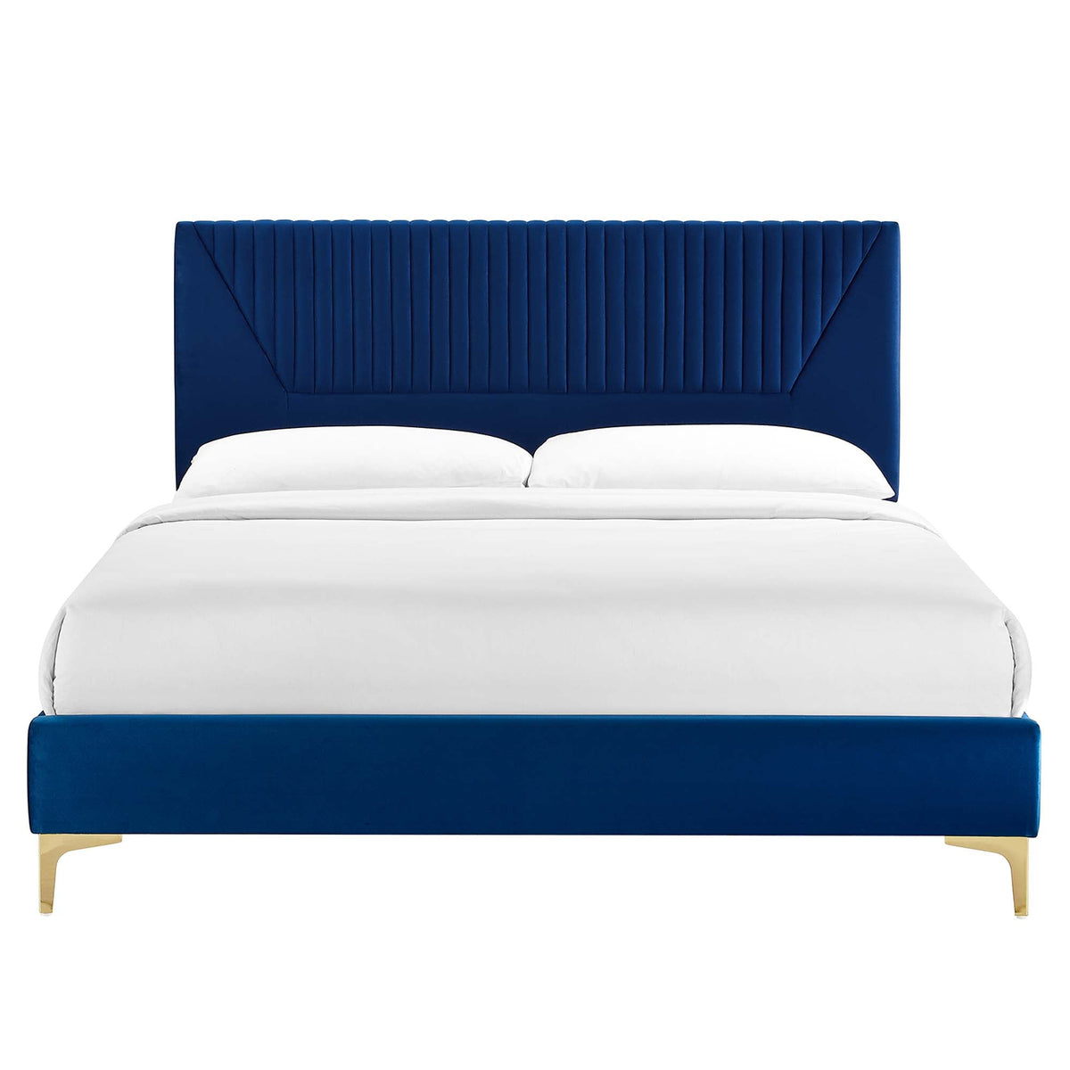 Yasmine Channel Tufted Performance Velvet Platform Bed With Gold Metal Legs - view 9