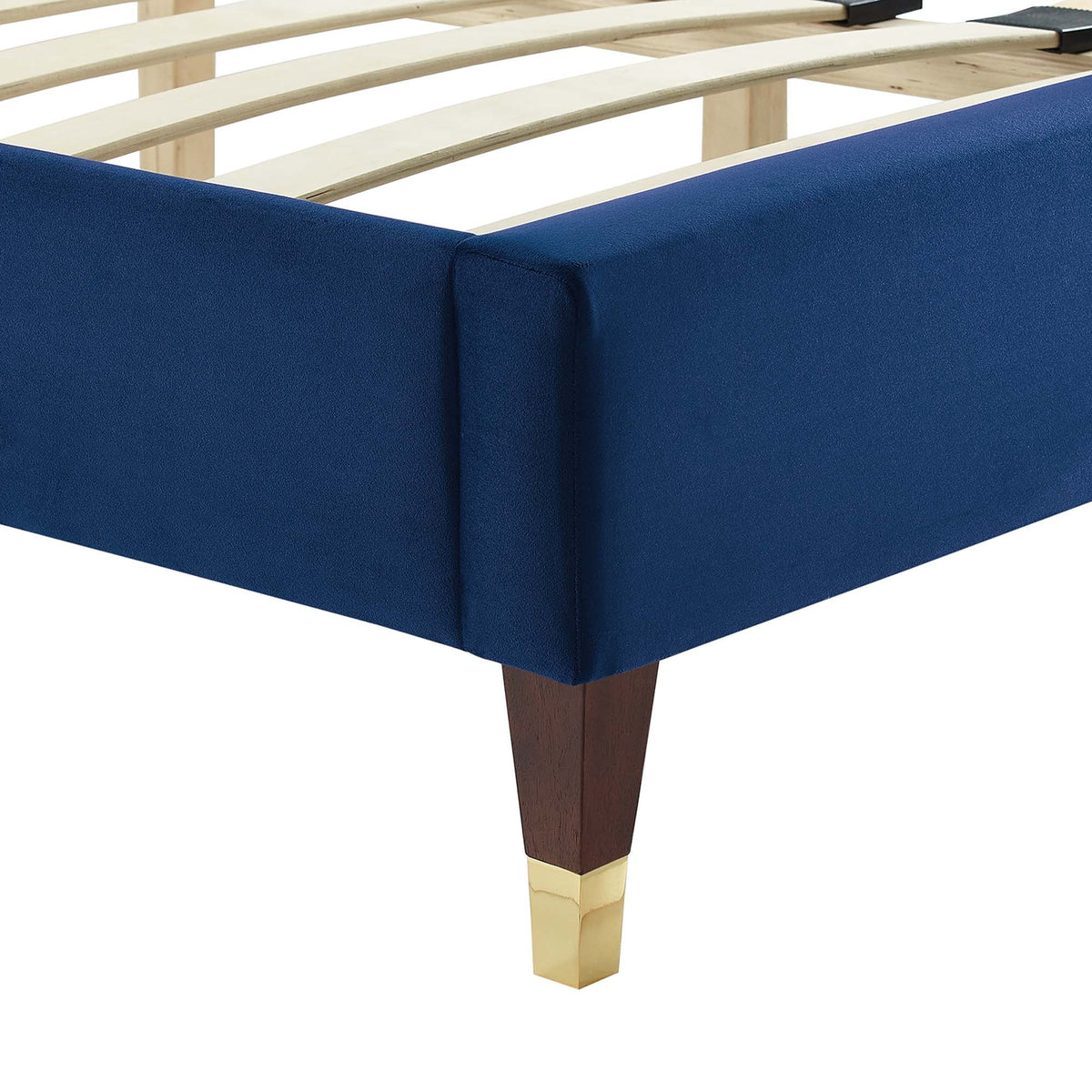 Sofia Channel Tufted Performance Velvet Platform Bed With Wood and Gold Legs