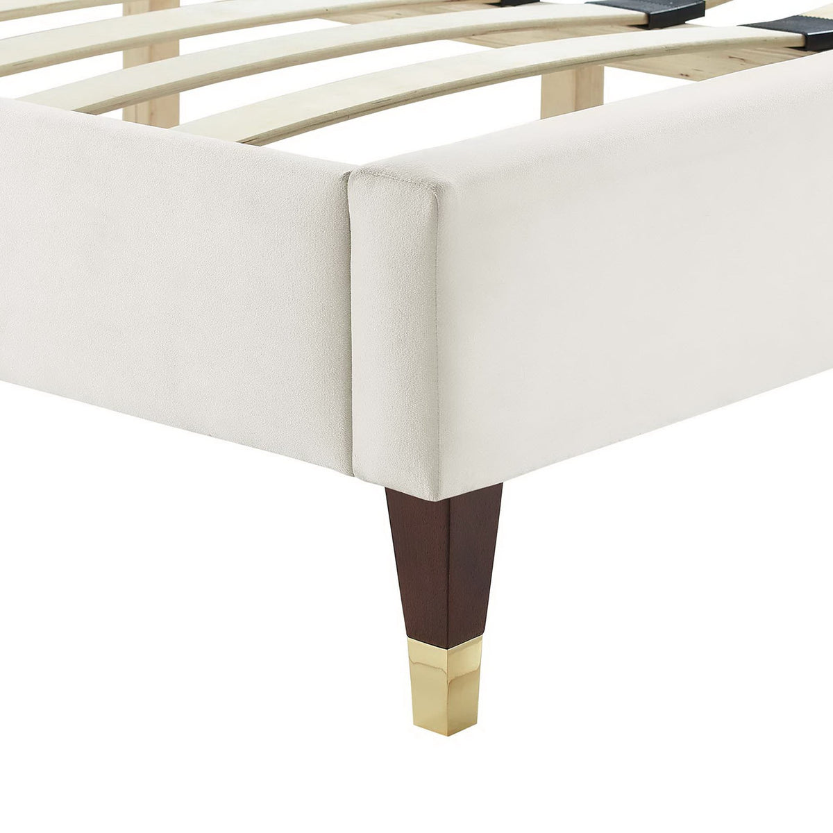 Sofia Channel Tufted Performance Velvet Platform Bed With Wood and Gold Legs