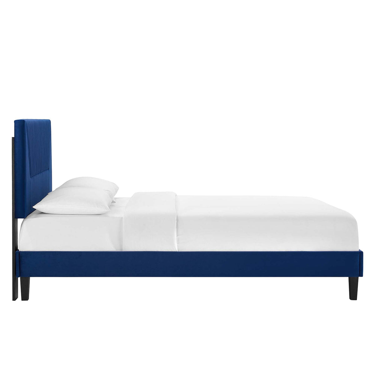 Yasmine Channel Tufted Performance Velvet Platform Bed With Black Wood Legs, Full, Navy - view 2