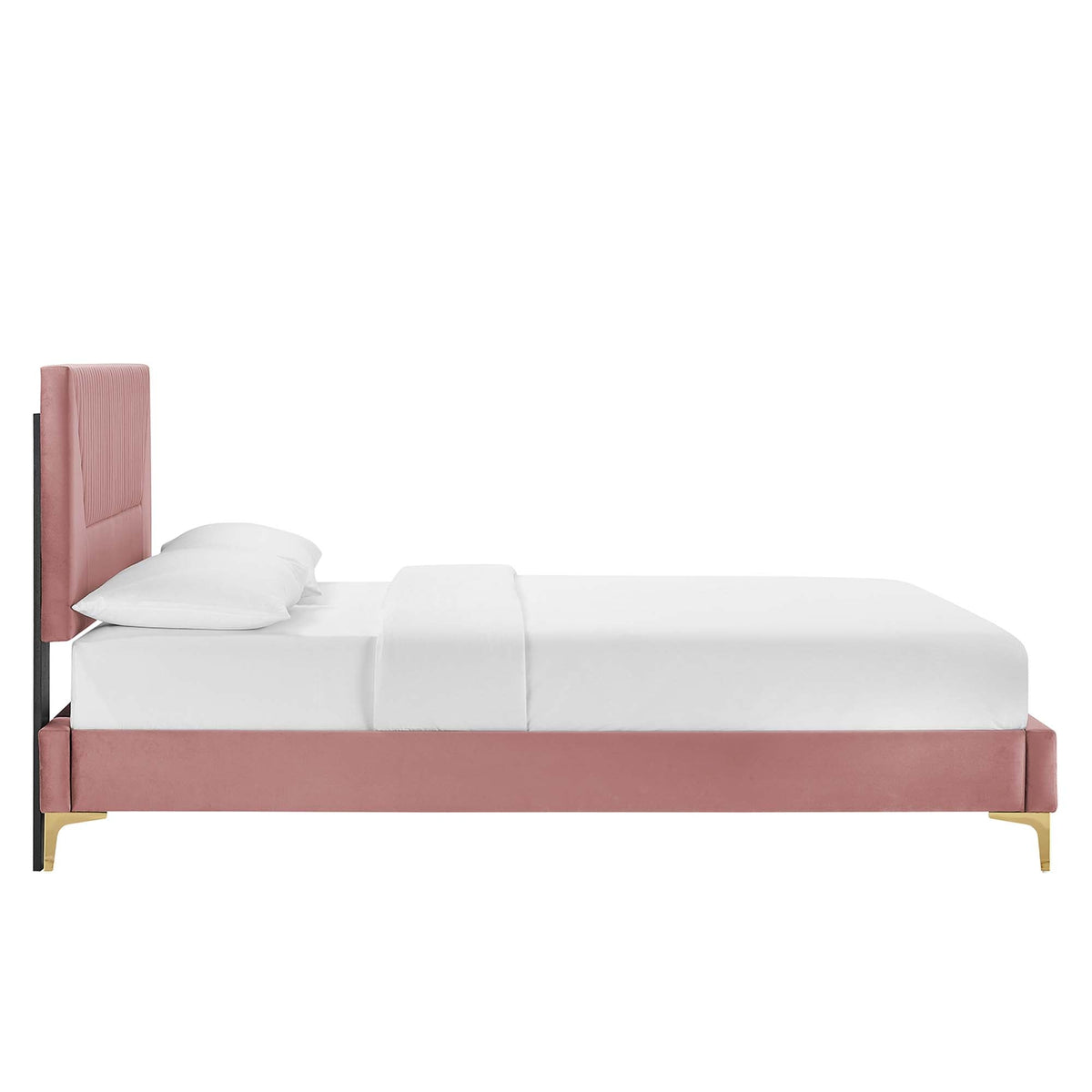 Yasmine Channel Tufted Performance Velvet Platform Bed With Gold Metal Legs - view 5