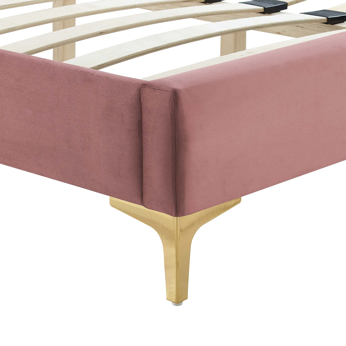 Yasmine Channel Tufted Performance Velvet Platform Bed With Gold Metal Legs - view 14