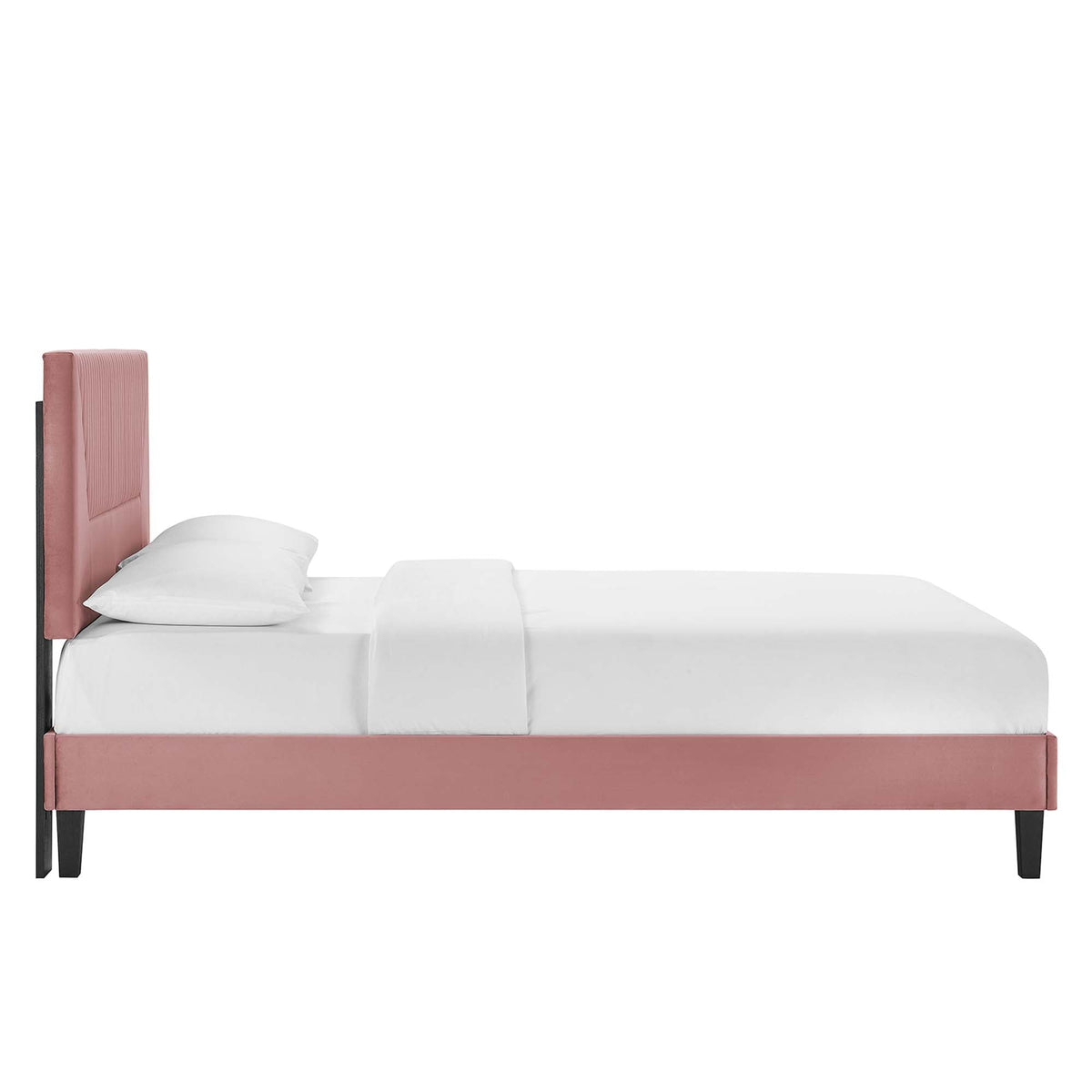 Yasmine Channel Tufted Performance Velvet Platform Bed With Black Wood Legs, King, Dusty Rose - view 2