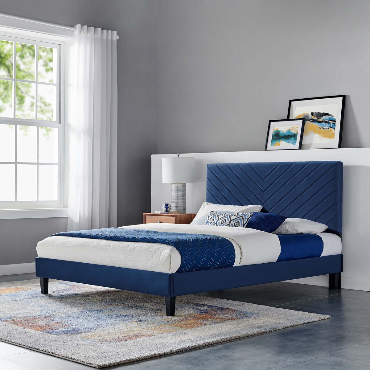 Roxanne Performance Velvet Platform Bed With Black Wood Legs - view 57