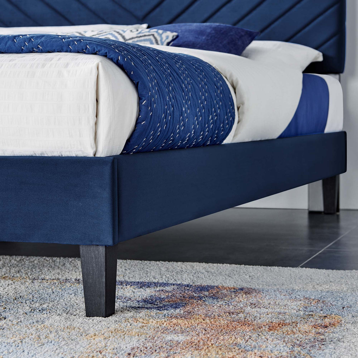 Roxanne Performance Velvet Platform Bed With Black Wood Legs - view 34