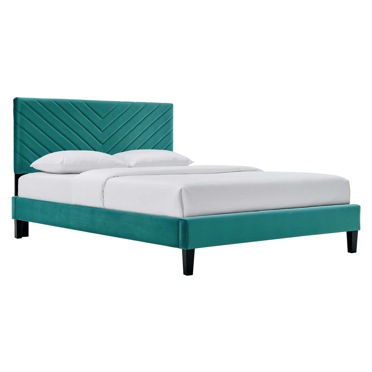 Roxanne Performance Velvet Platform Bed With Black Wood Legs - view 5