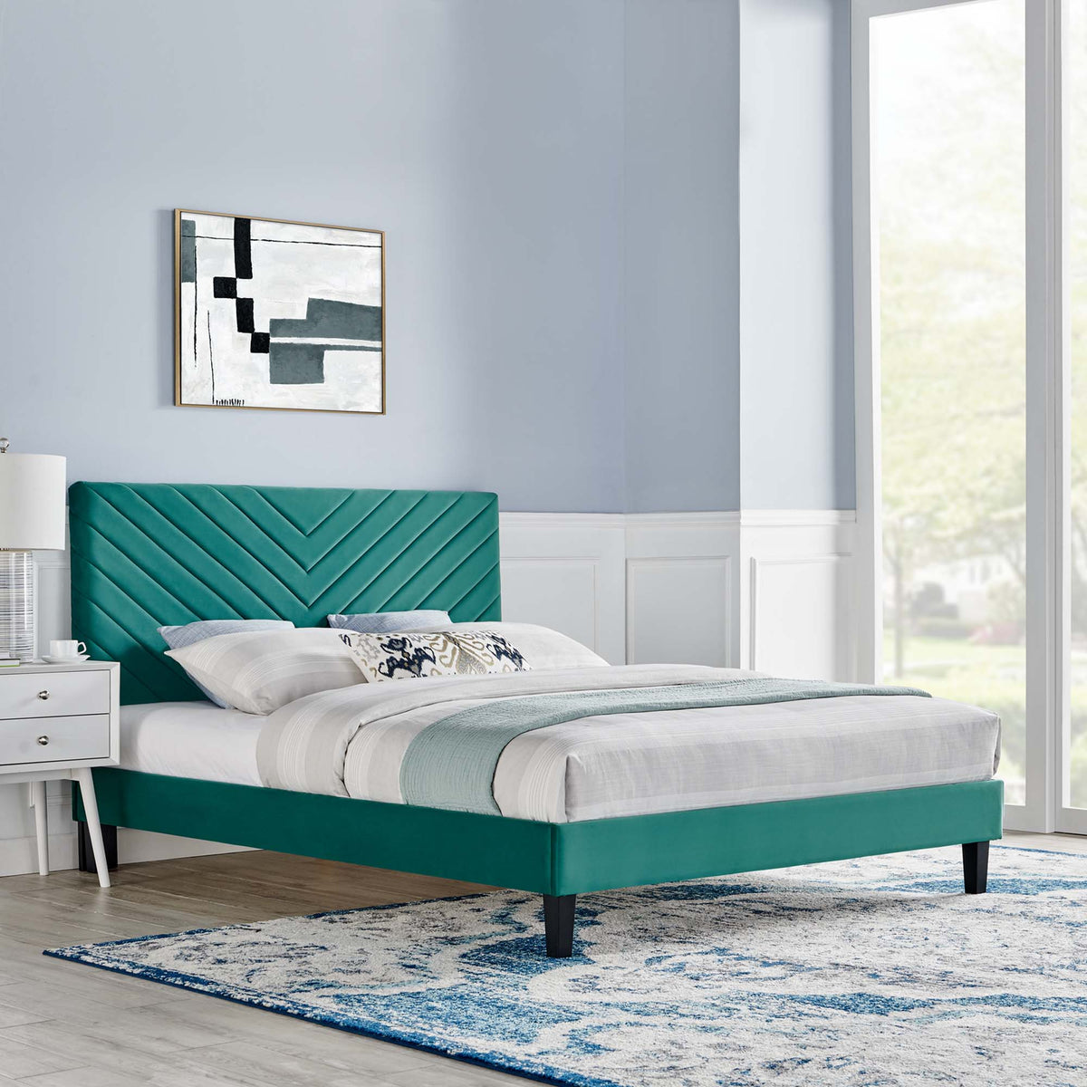 Roxanne Performance Velvet Platform Bed With Black Wood Legs - view 53