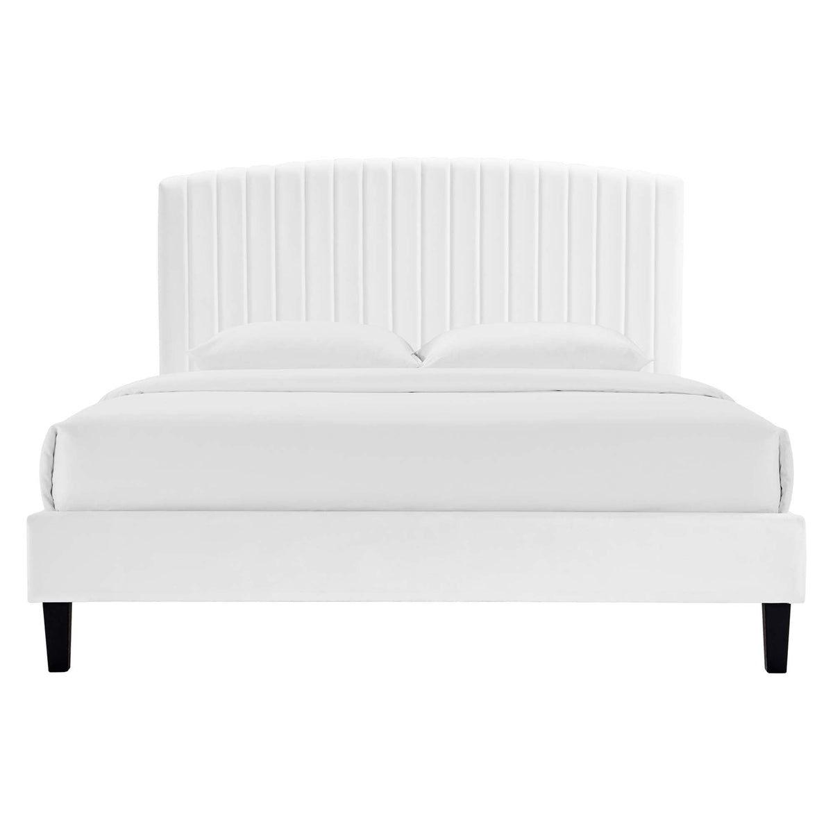Alessi Performance Velvet Platform Bed With Black Wood Legs