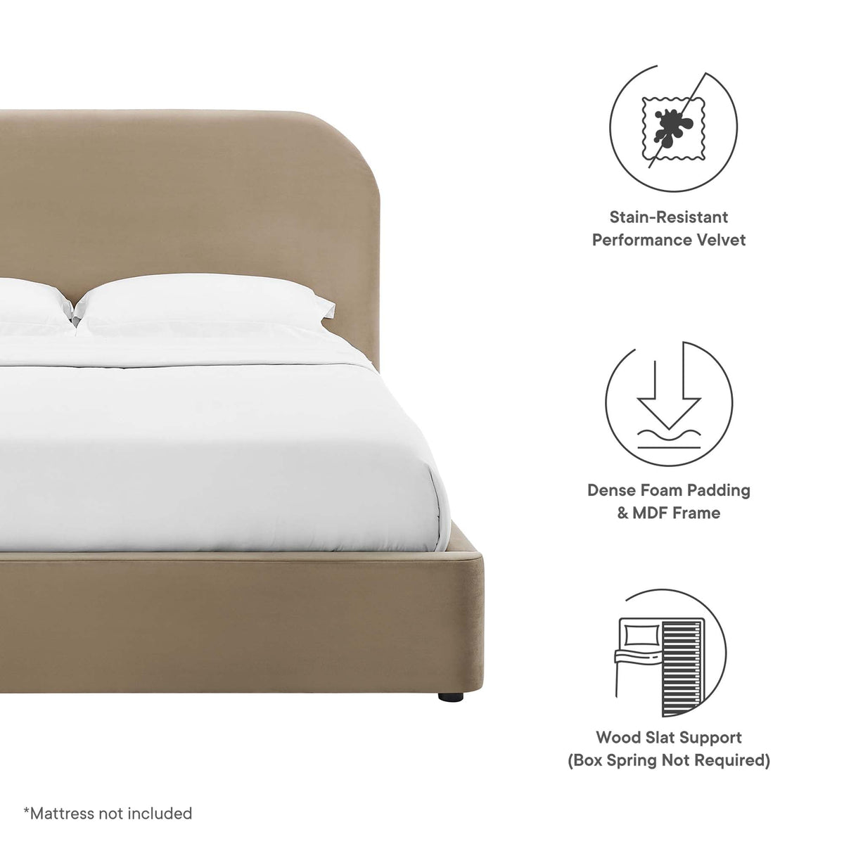 Keynote Performance Velvet Curved Platform Bed