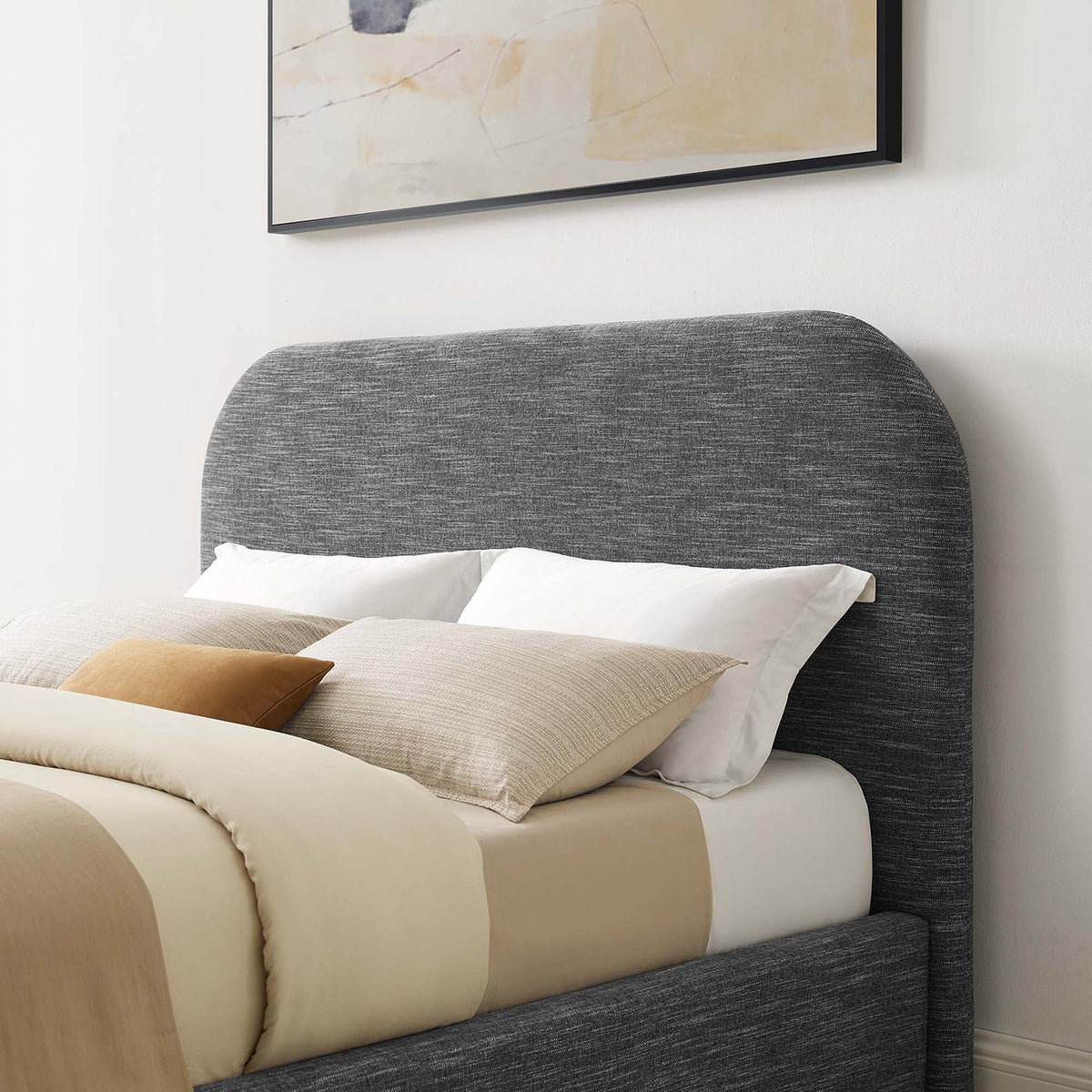 Keynote Upholstered Fabric Curved Platform Bed