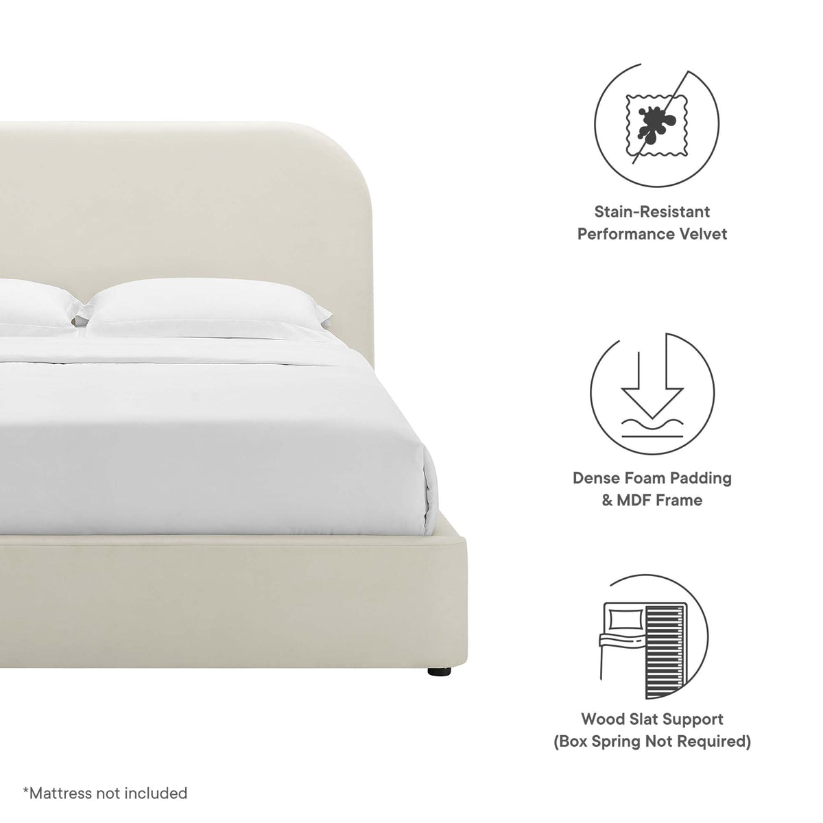 Keynote Performance Velvet Curved Platform Bed