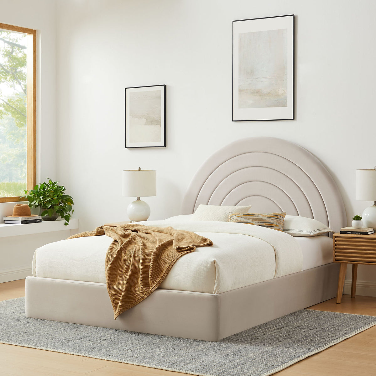 Solana Arched Performance Velvet Platform Bed