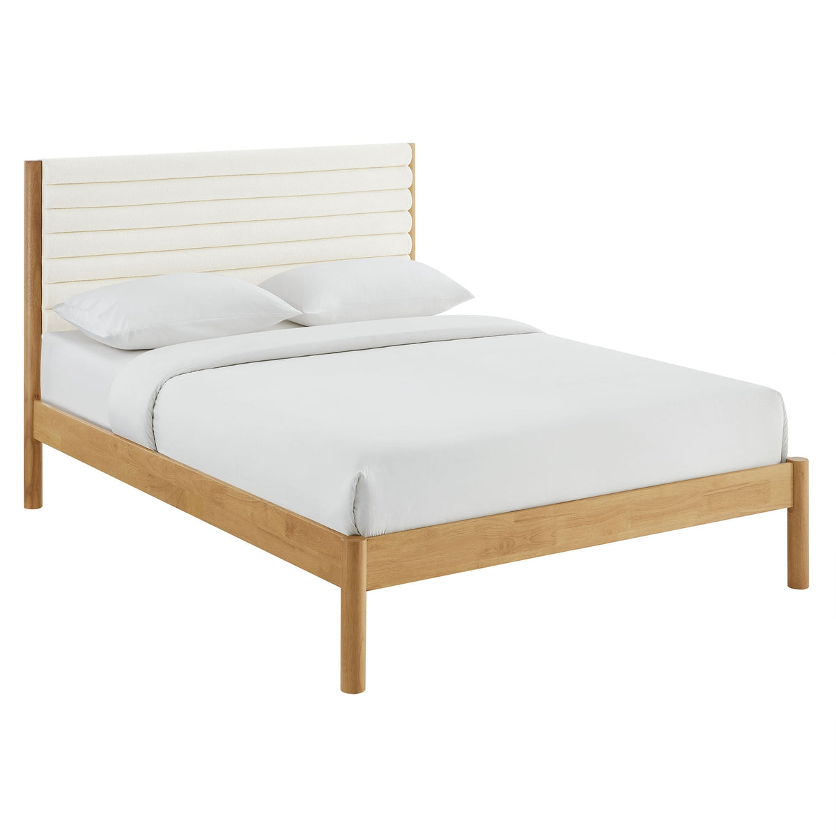 Olea Channel Tufted Boucle Solid Wood Platform Bed