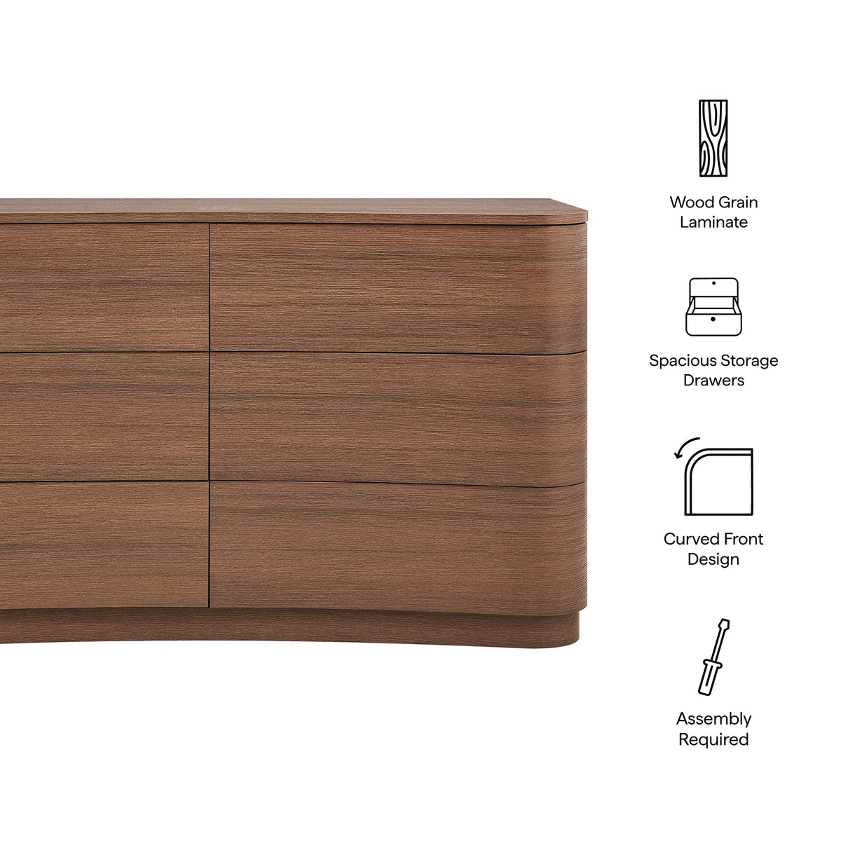 Mirae 6-Drawer Curved Dresser