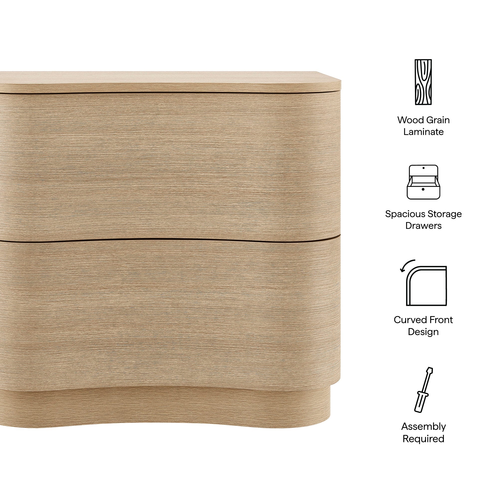 Mirae 2-Drawer Curved Nightstand by Modway