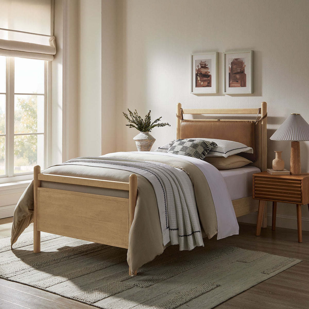 Leni Vegan Leather and Wood Platform Bed Frame