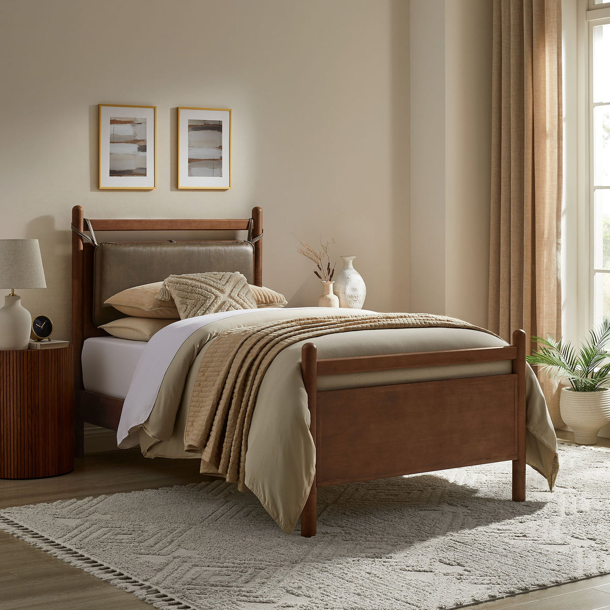 Leni Vegan Leather and Wood Platform Bed Frame