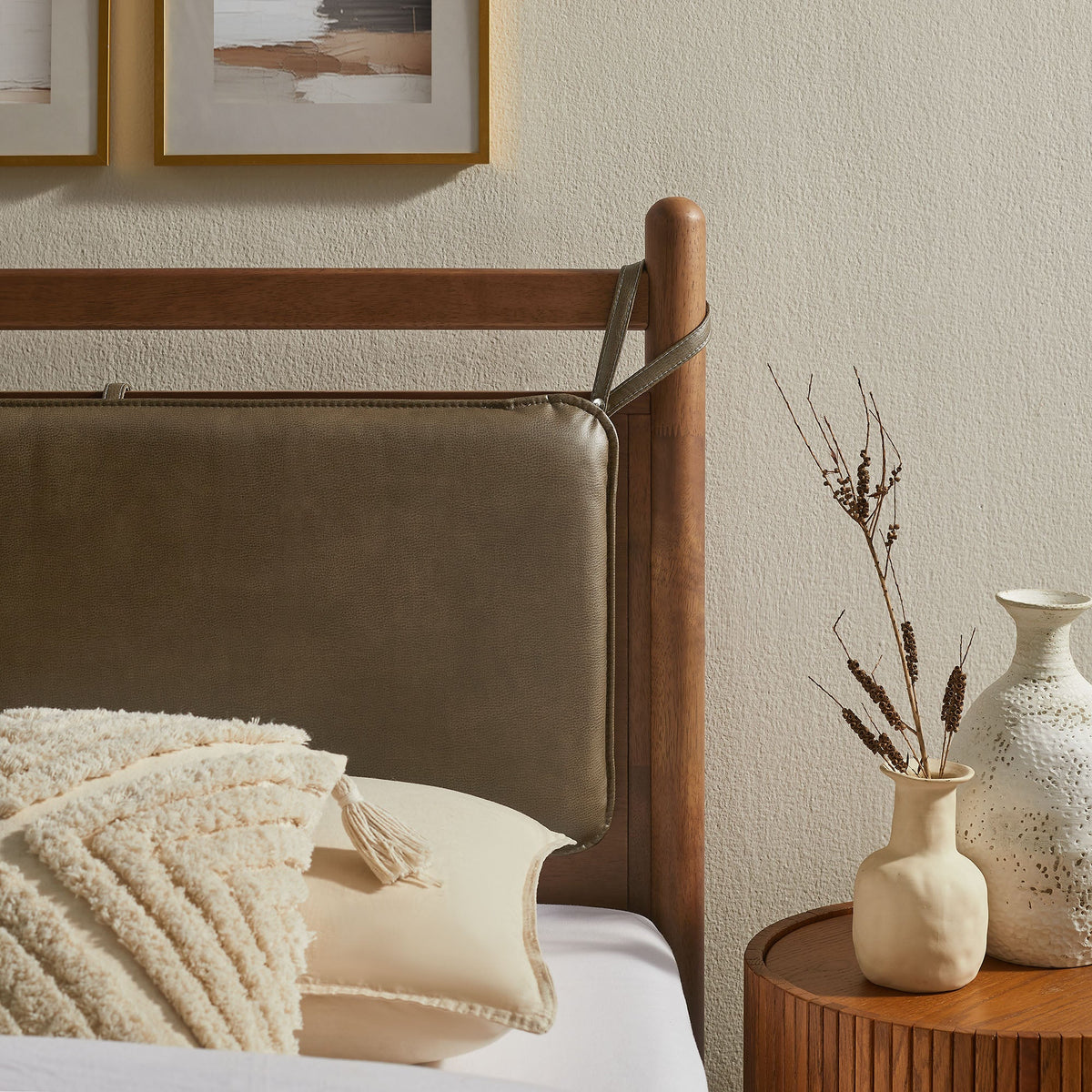 Leni Vegan Leather and Wood Platform Bed Frame