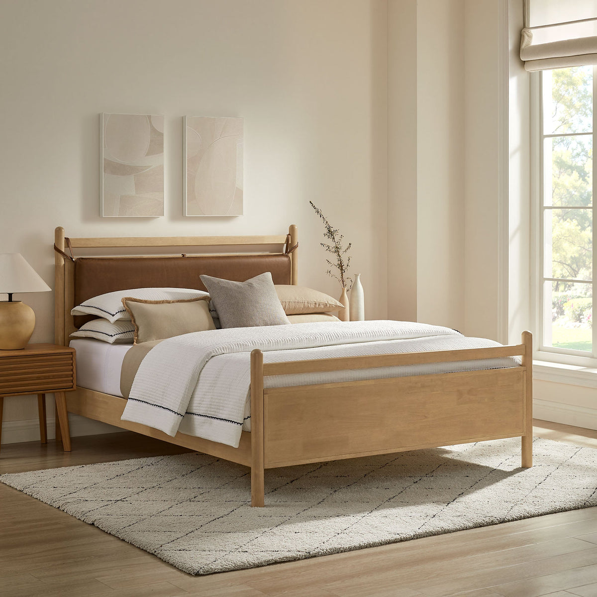 Leni Vegan Leather and Wood Platform Bed Frame