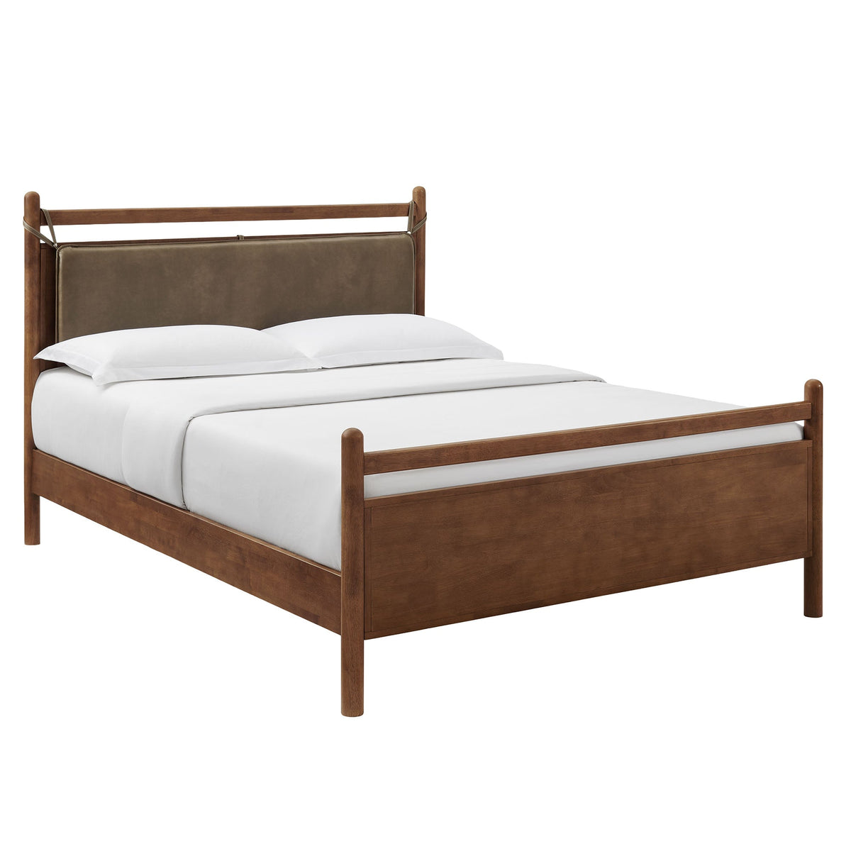 Leni Vegan Leather and Wood Platform Bed Frame, Full, Walnut Mushroom - view 1