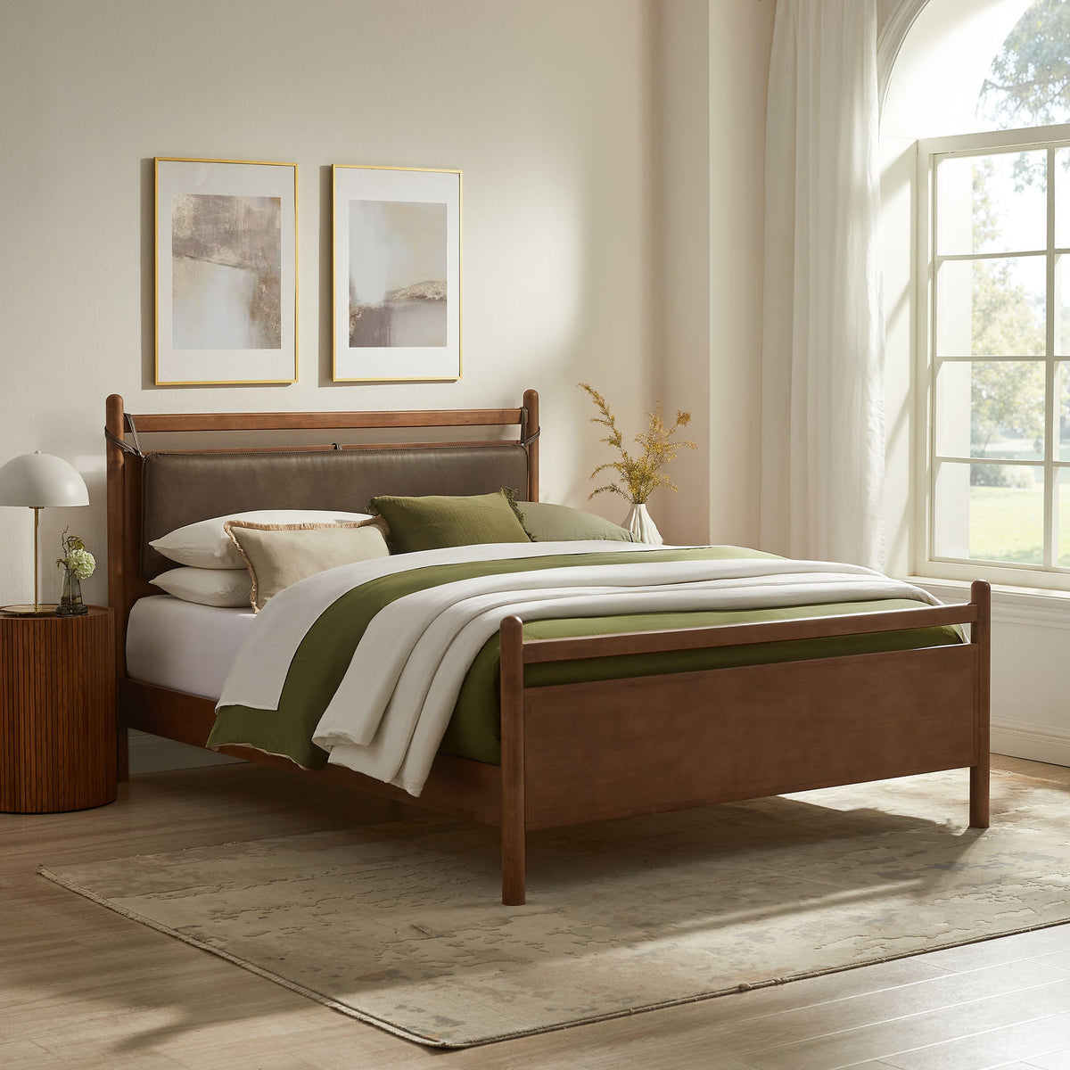 Leni Vegan Leather and Wood Platform Bed Frame