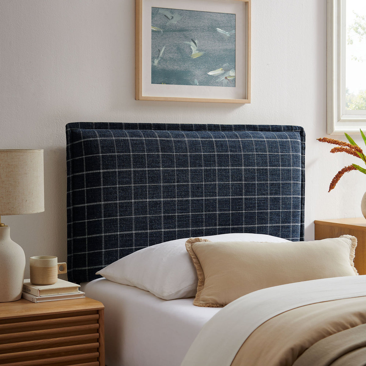 Camille Checkered Linen Blend Headboard