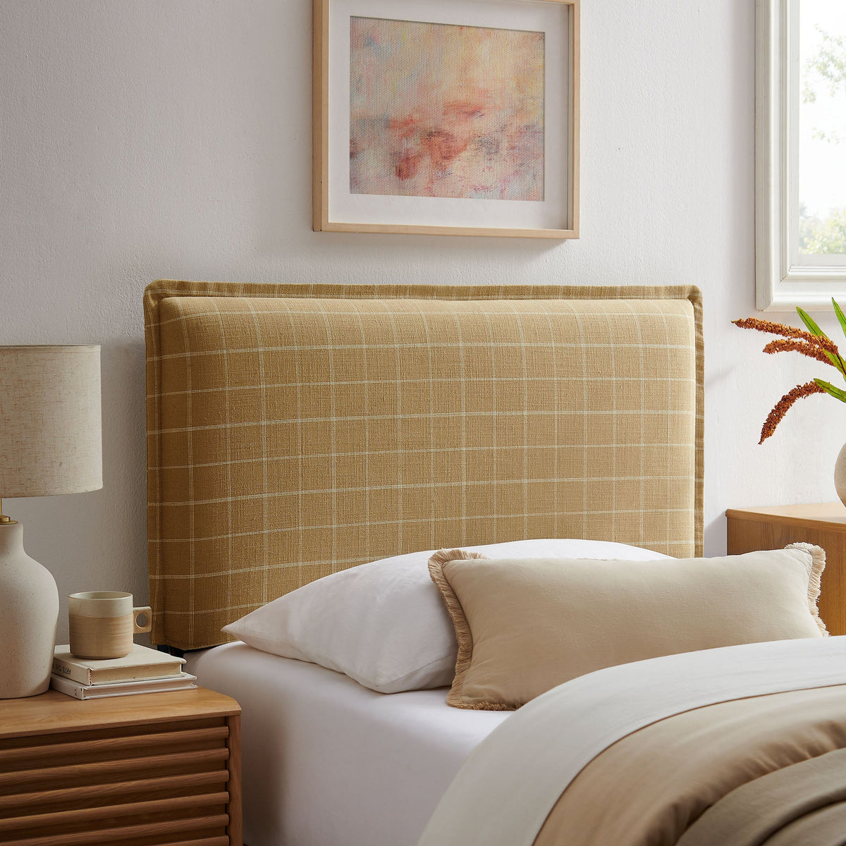 Camille Checkered Linen Blend Headboard