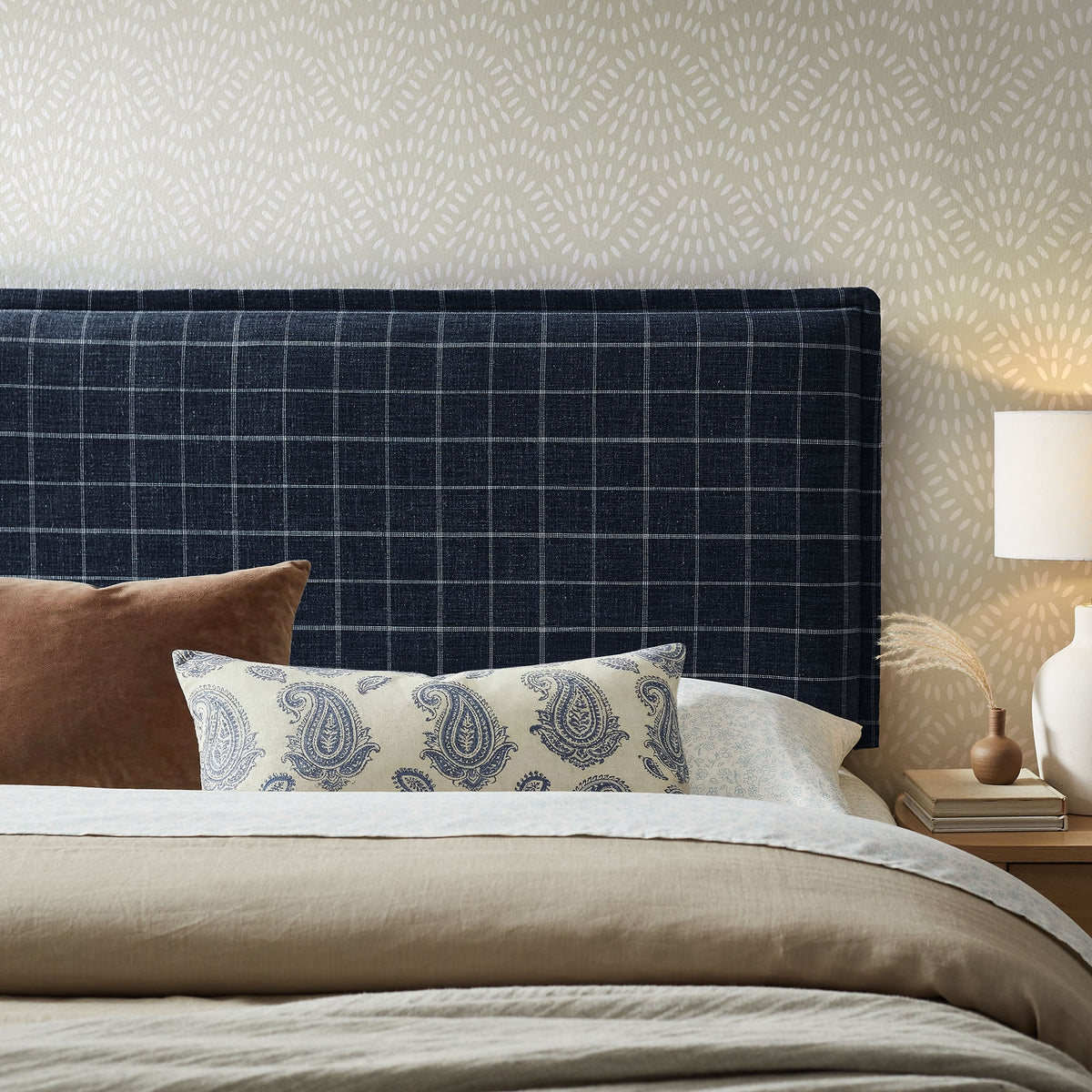 Camille Checkered Linen Blend Headboard
