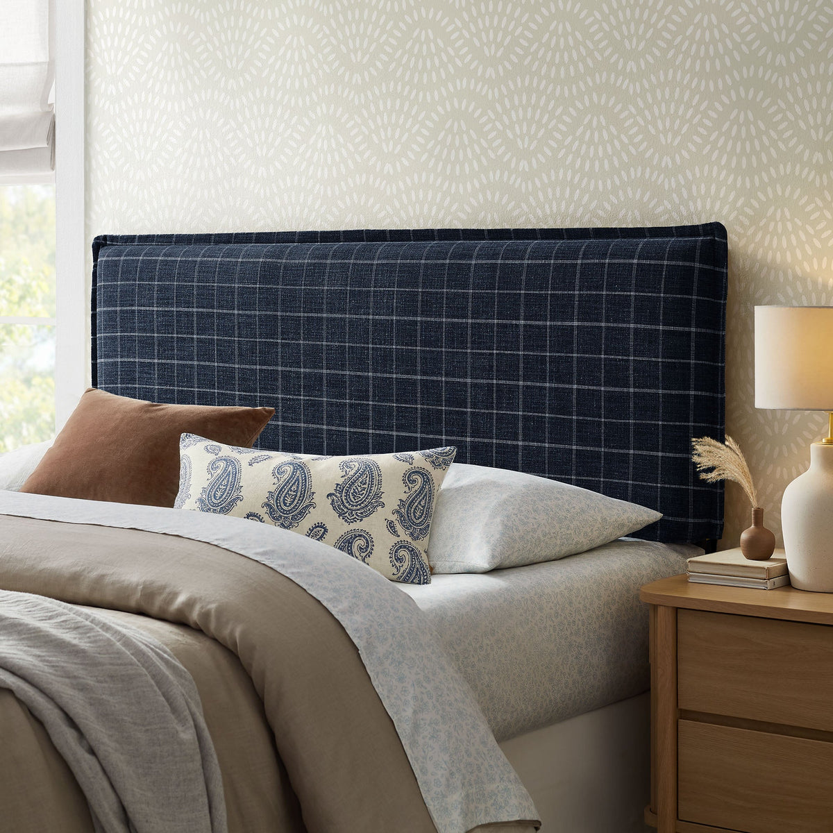 Camille Checkered Linen Blend Headboard