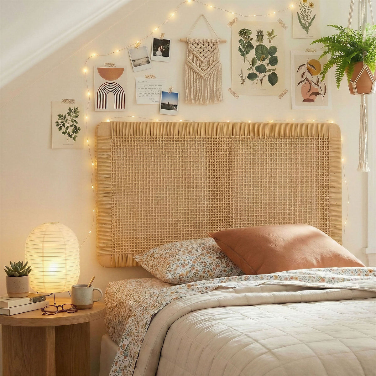 Sandy Wall Mounted Wood and Rattan Headboard