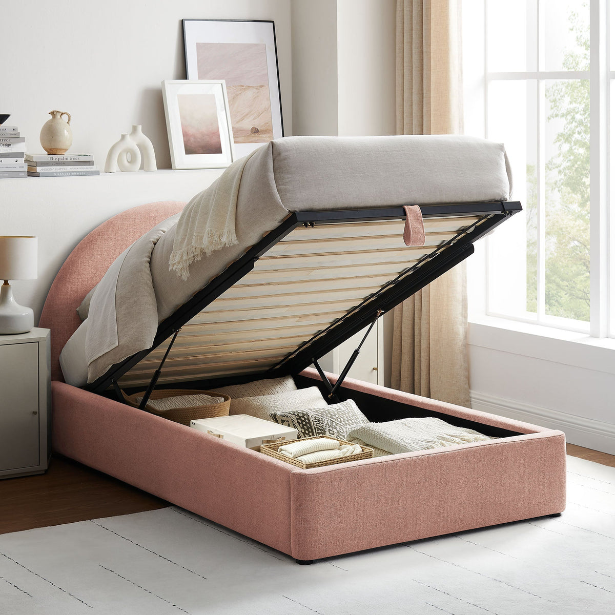 Resort Upholstered Fabric Storage Platform Bed Frame