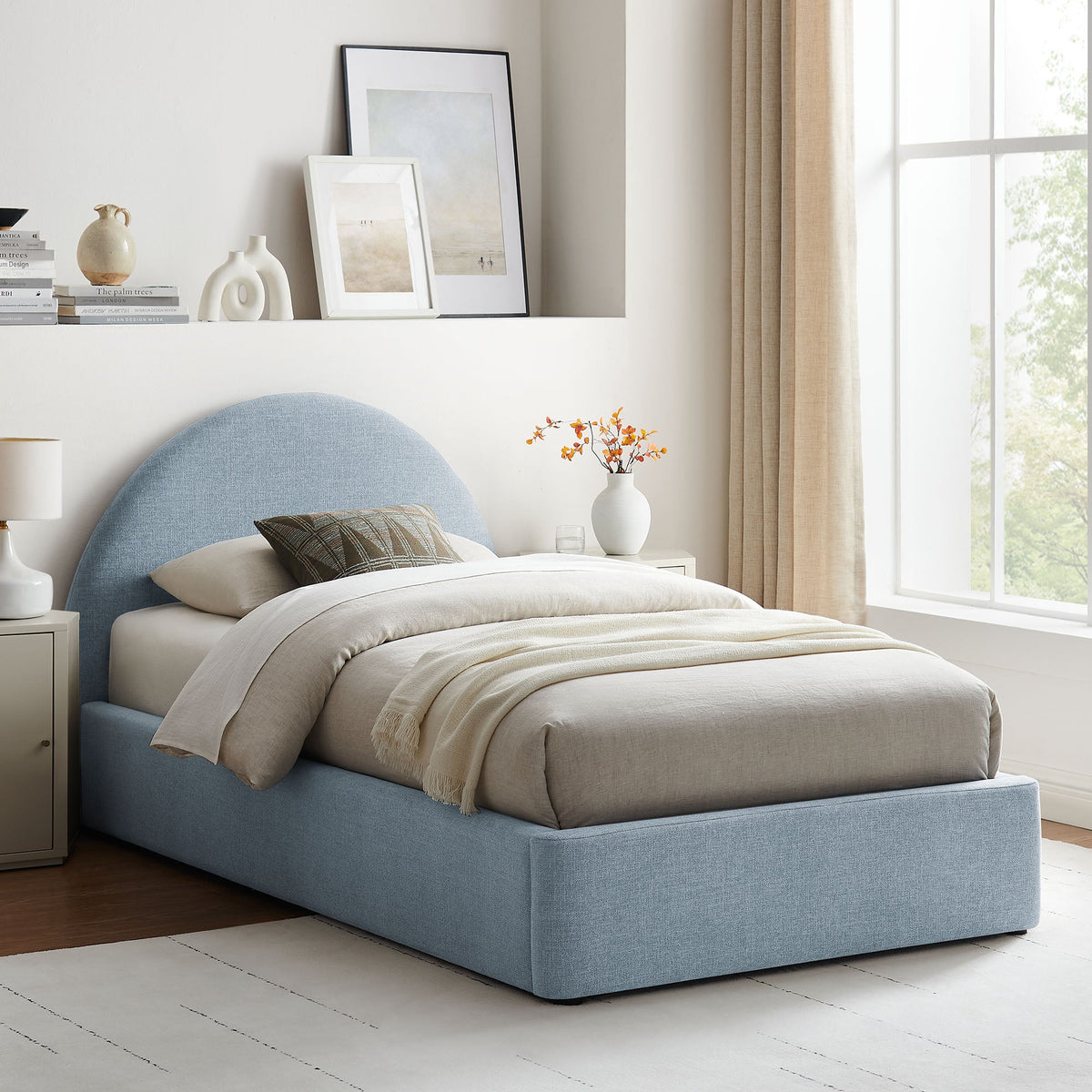Resort Upholstered Fabric Storage Platform Bed Frame