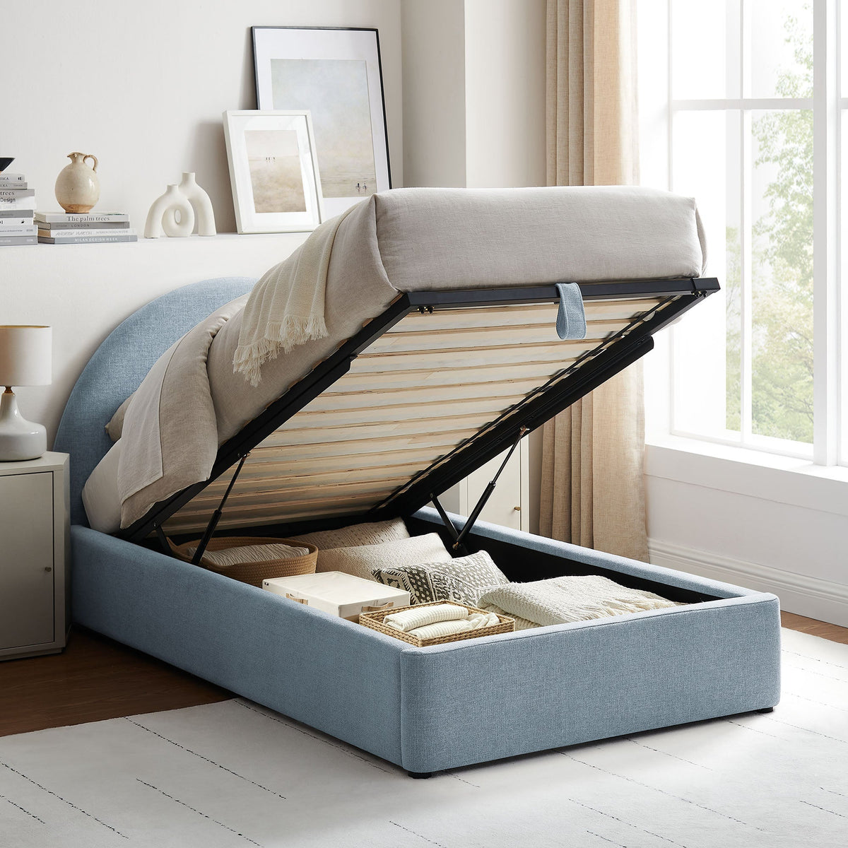Resort Upholstered Fabric Storage Platform Bed Frame