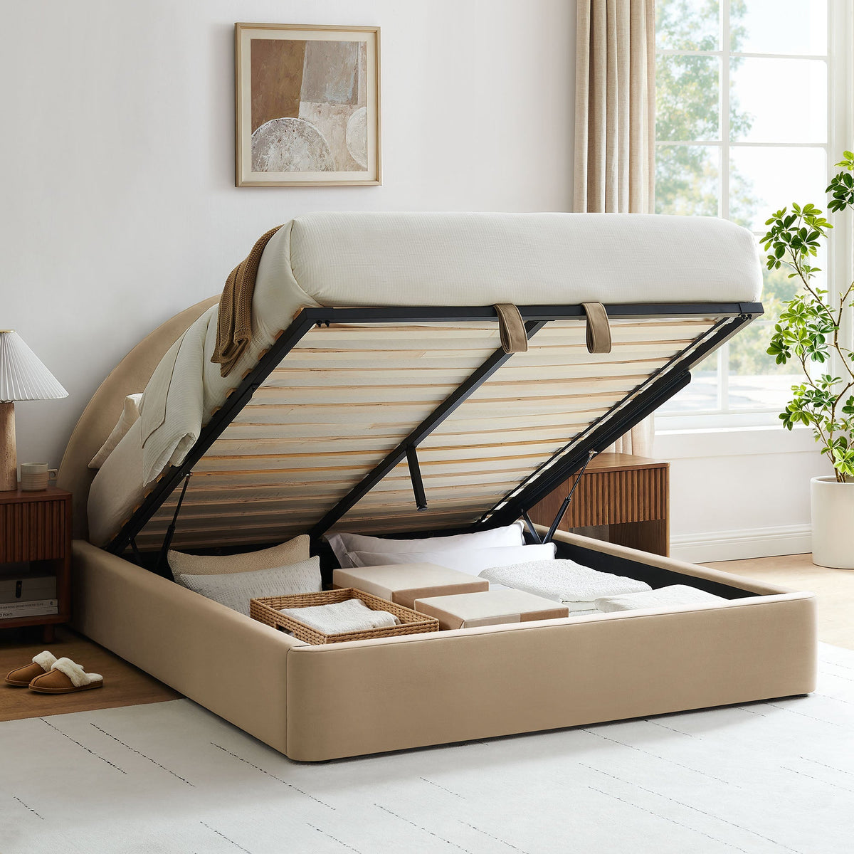 Resort Arched Performance Velvet Storage Platform Bed Frame