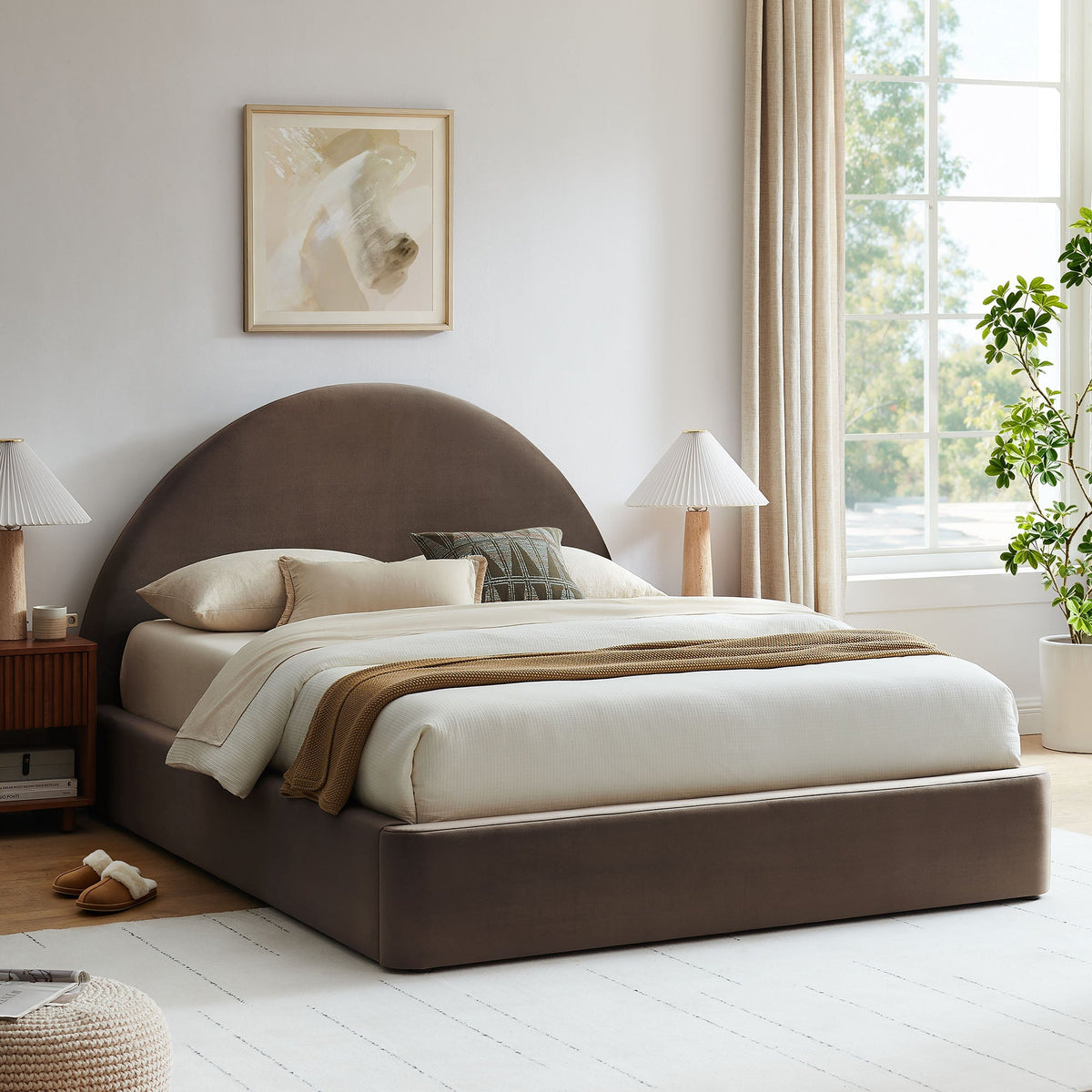 Resort Arched Performance Velvet Storage Platform Bed Frame