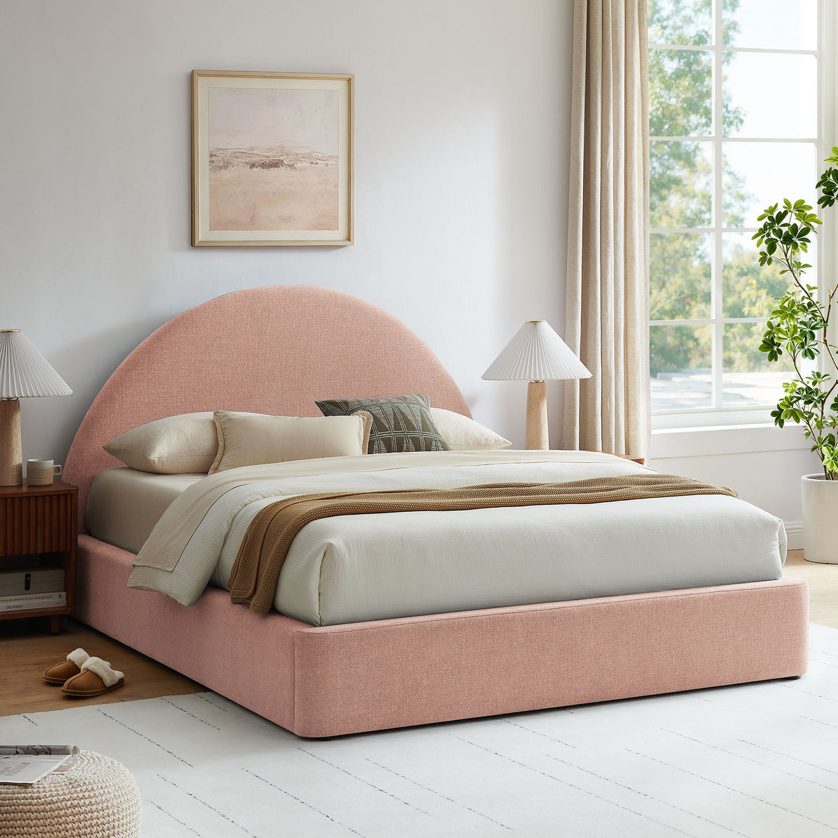 Resort Upholstered Fabric Storage Platform Bed Frame