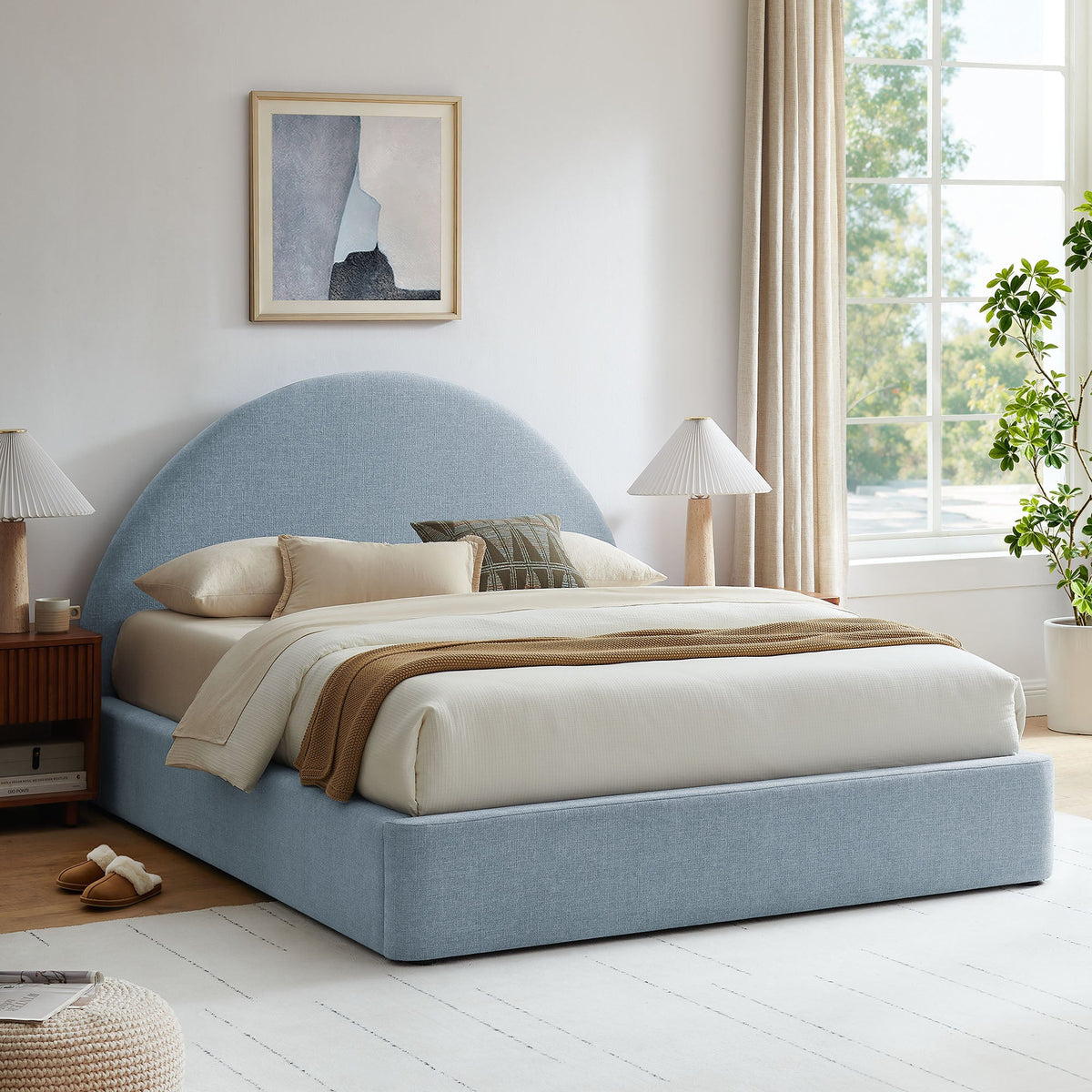 Resort Upholstered Fabric Storage Platform Bed Frame