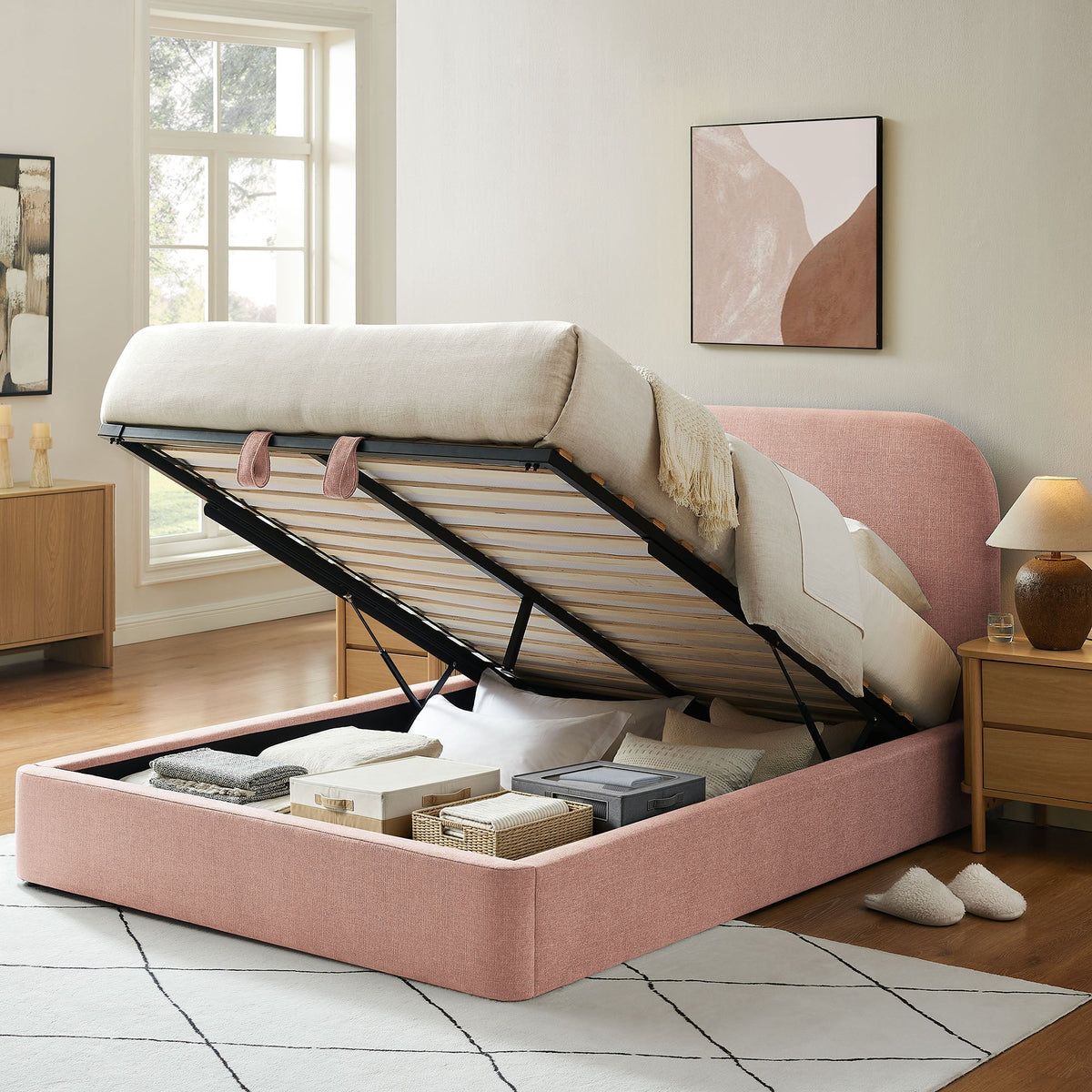 Keynote Fabric Upholstered Storage Platform Bed Frame