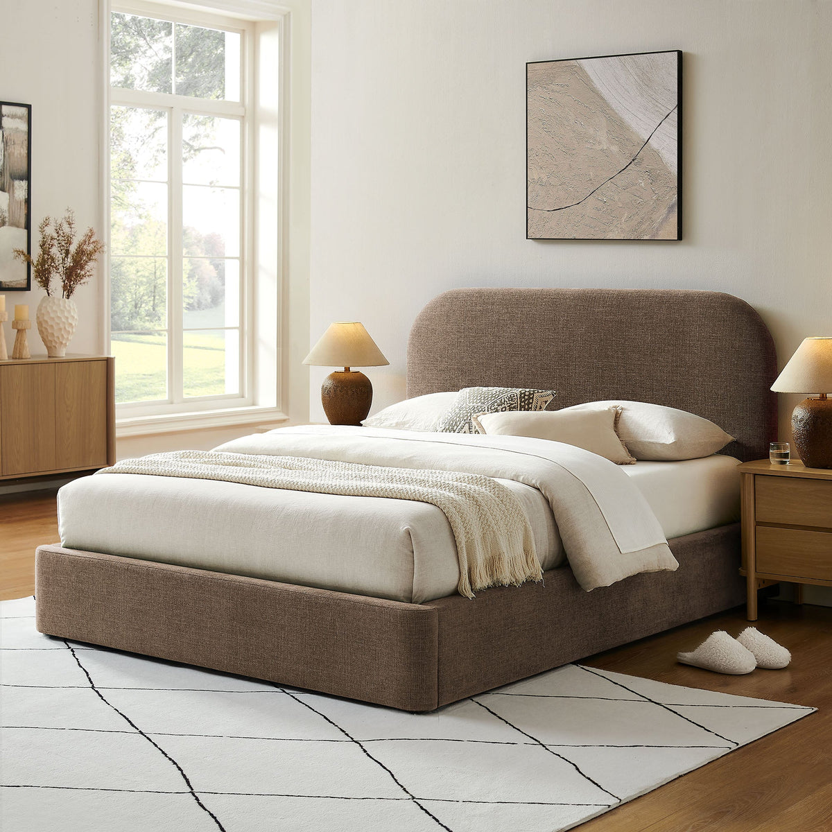Keynote Fabric Upholstered Storage Platform Bed Frame