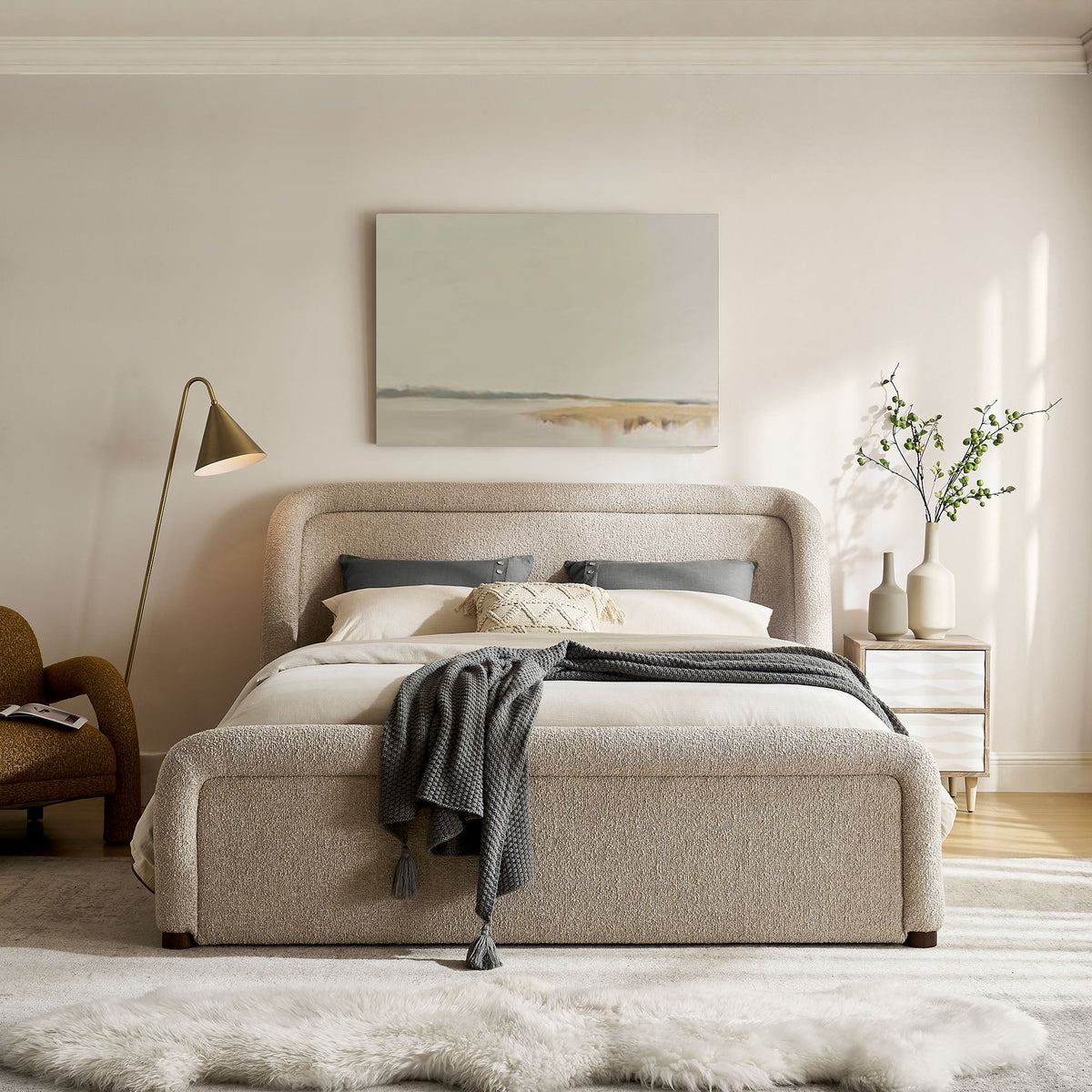 Tasmin Upholstered Fabric Platform Bed