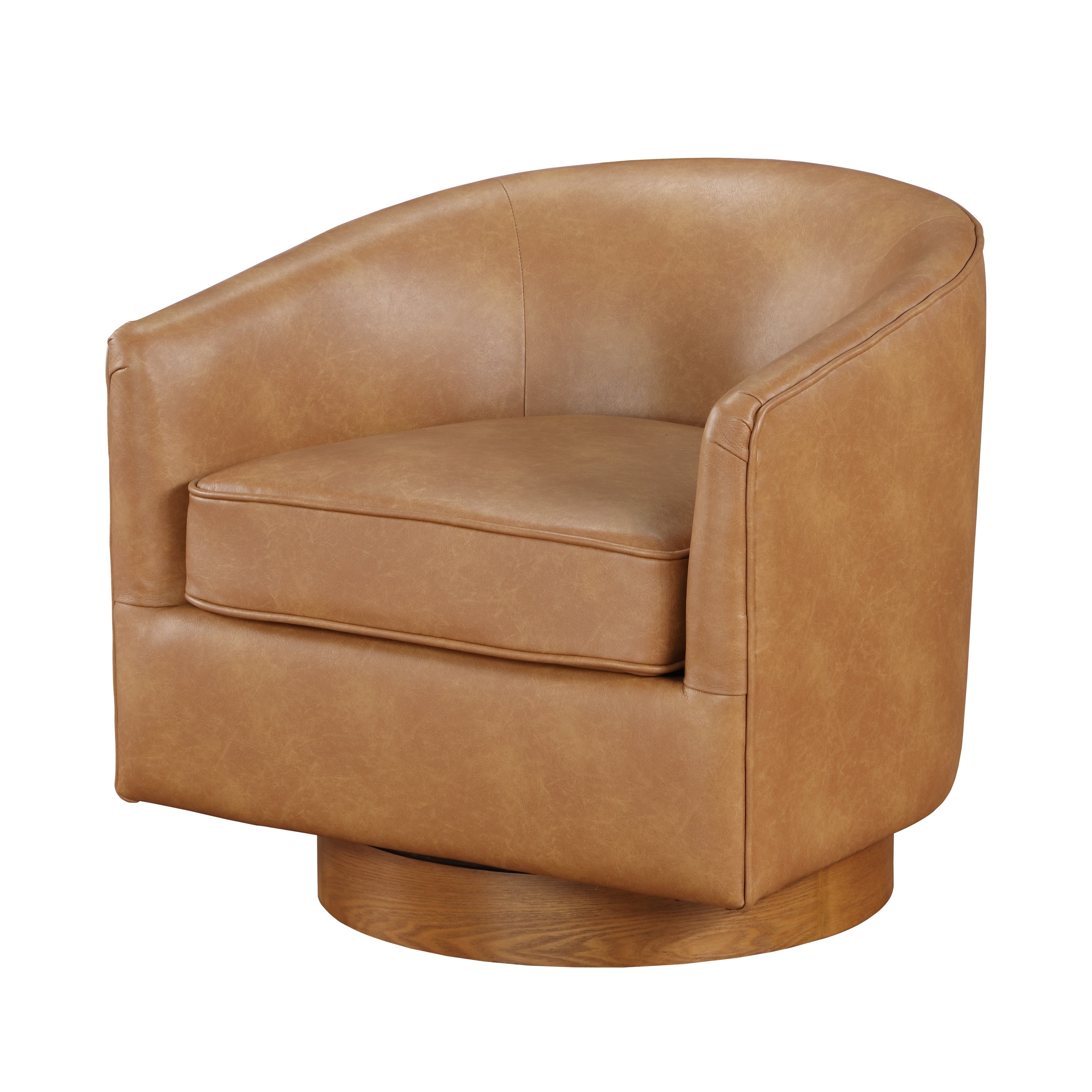Maisy Saddle Brown Vegan Leather Barrel Swivel Chair