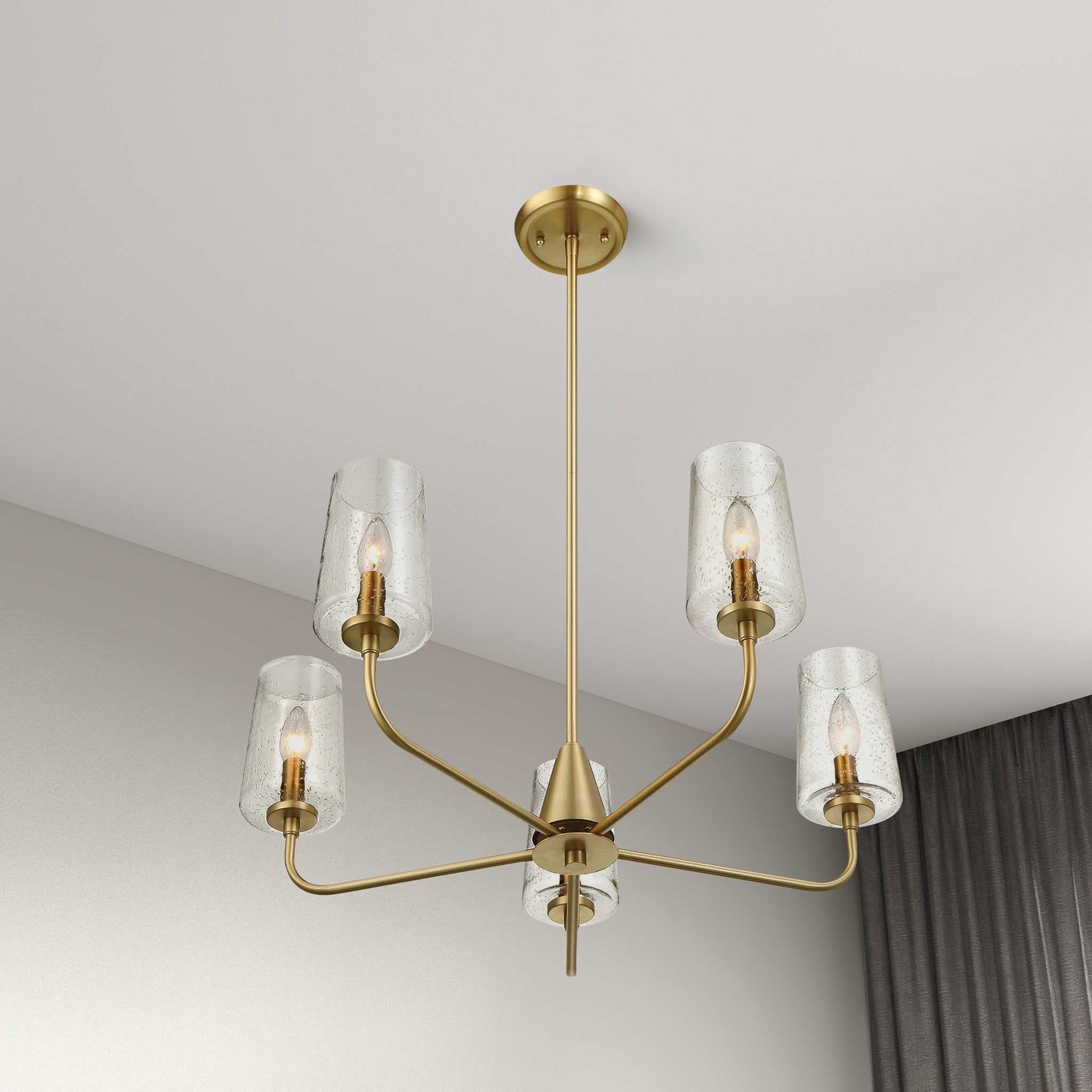 Malibu Five Lights Chandelier With Clear Seeded Glass -Satin Brass